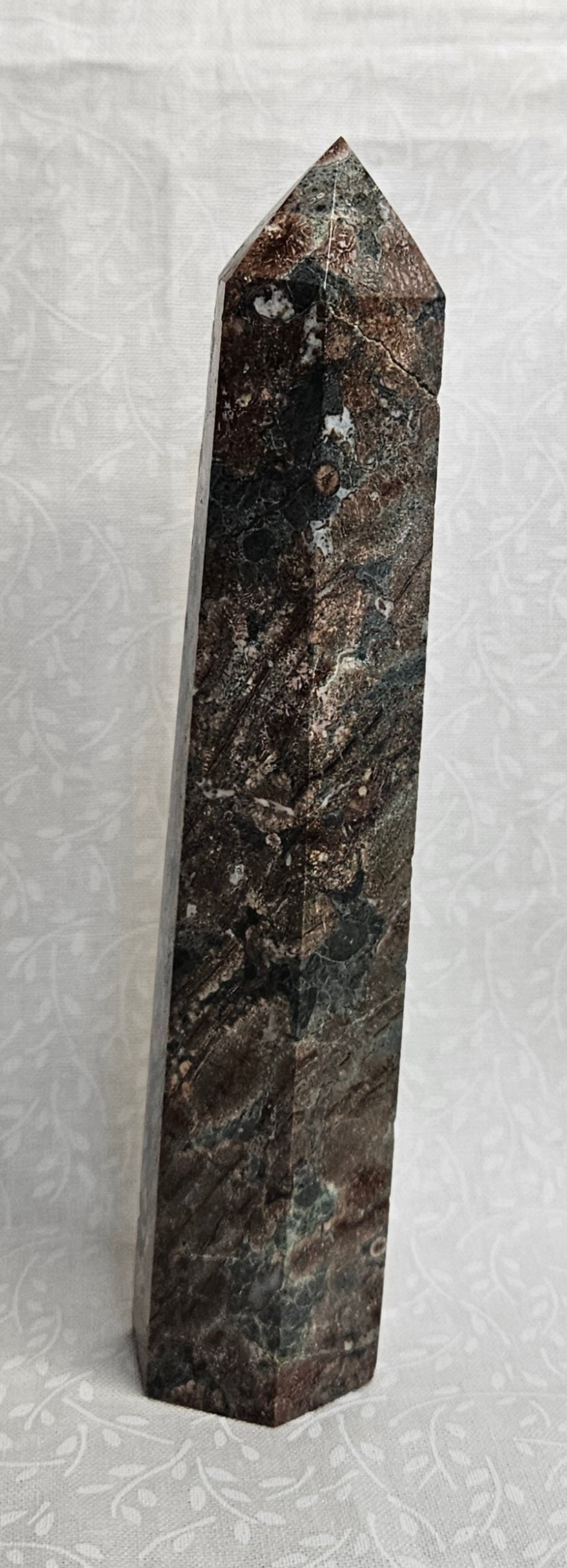 Green & Brown Flower Agate Crystal Tower 5.75 Inch