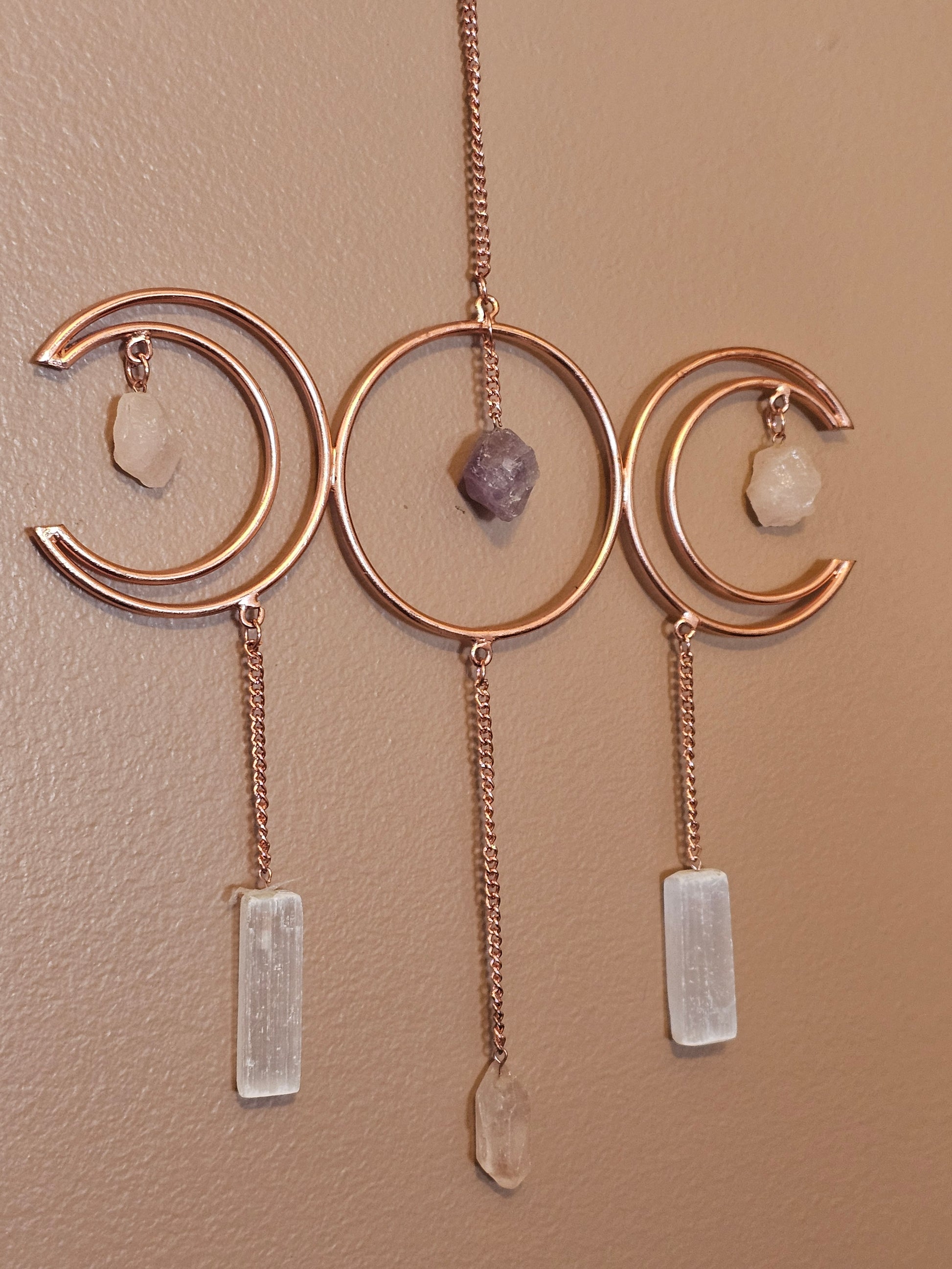 Crescent Moon Crystal Wall Display - Amethyst, Quartz & Selenite - 8.5" x 14.5"