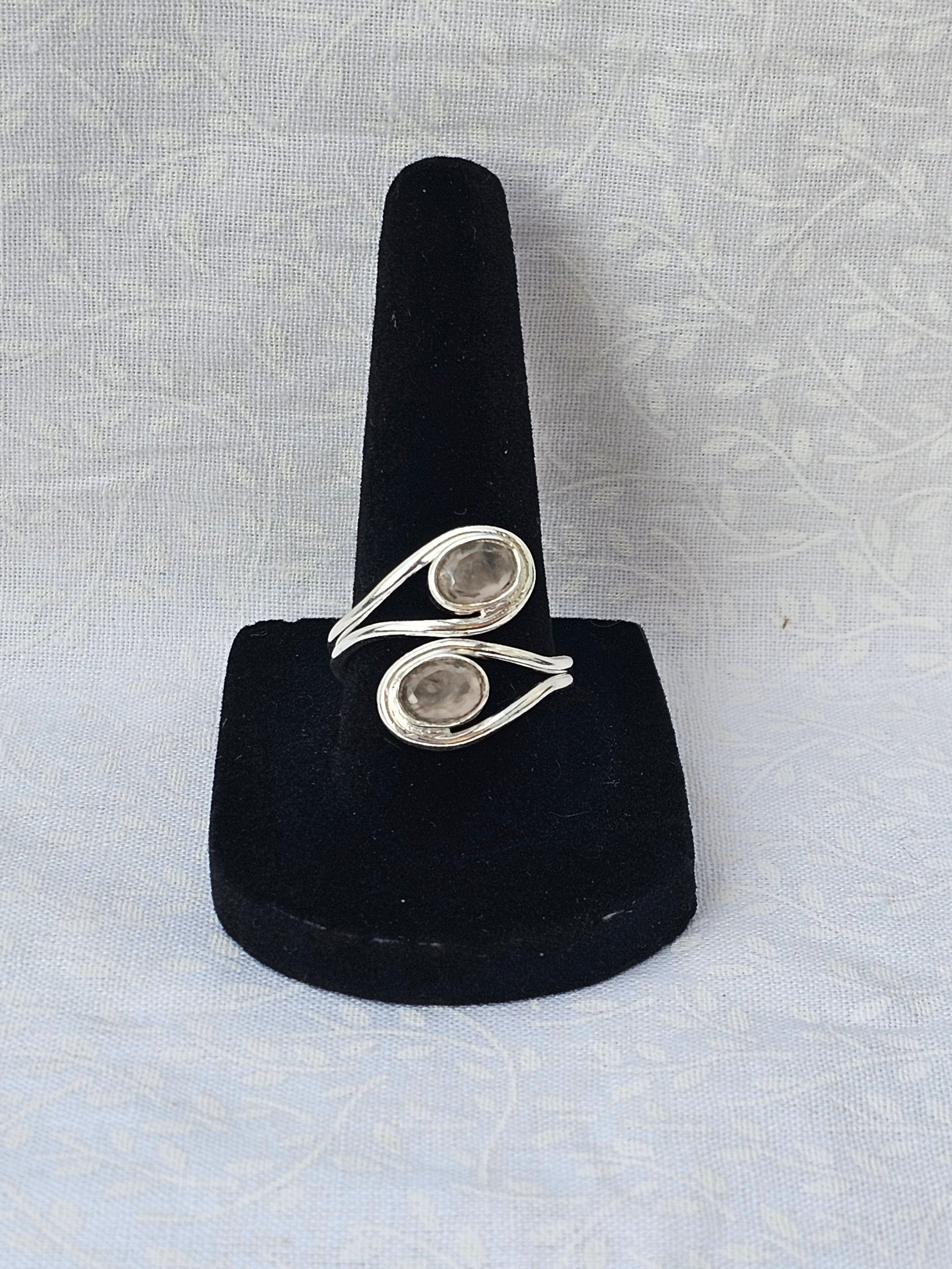 Sterling Silver Double Moonstone Gemstone Ring 8 adjustable