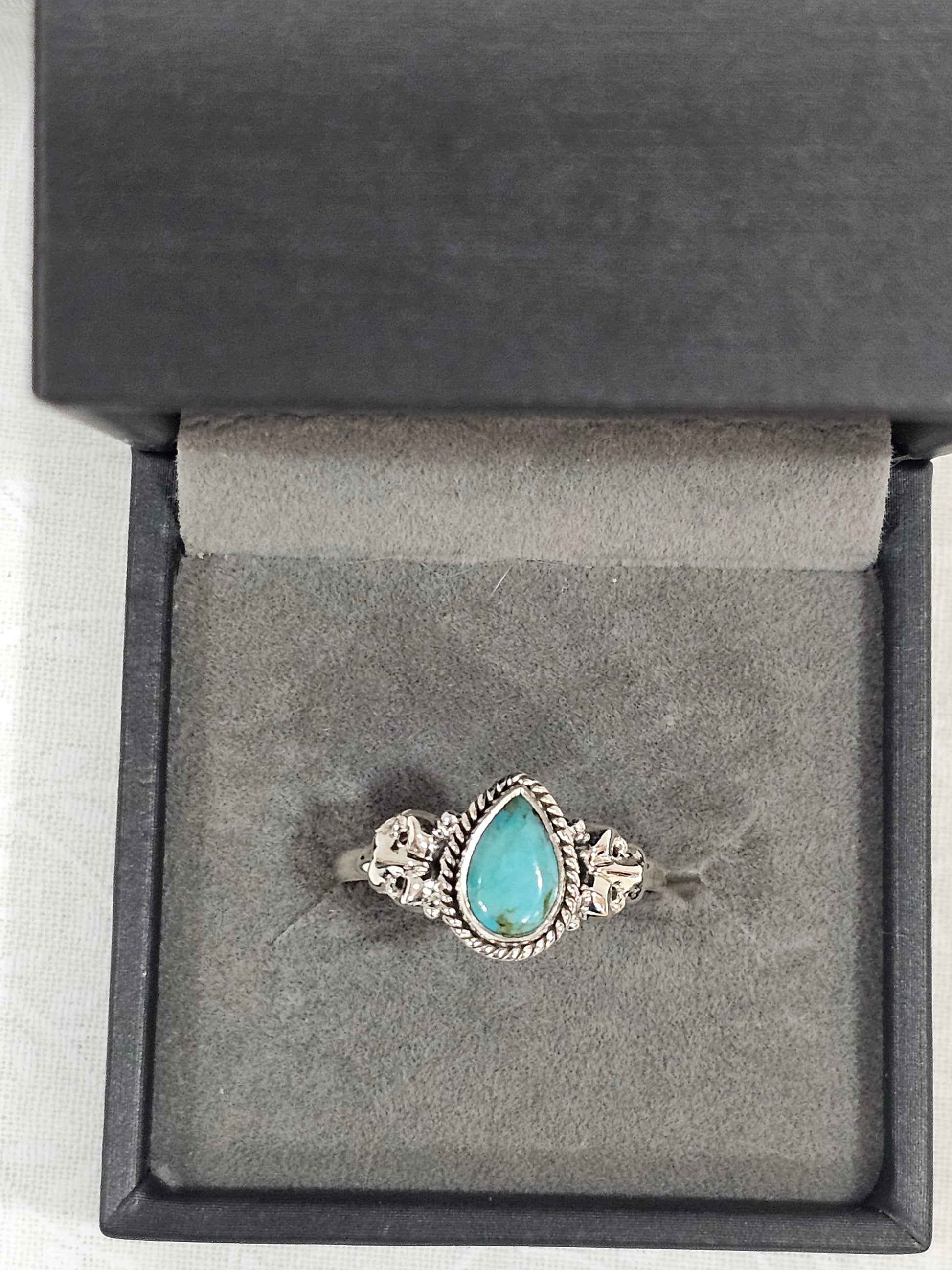 Sterling Silver Turquoise Gemstone Ring Open Back Design - Size 10