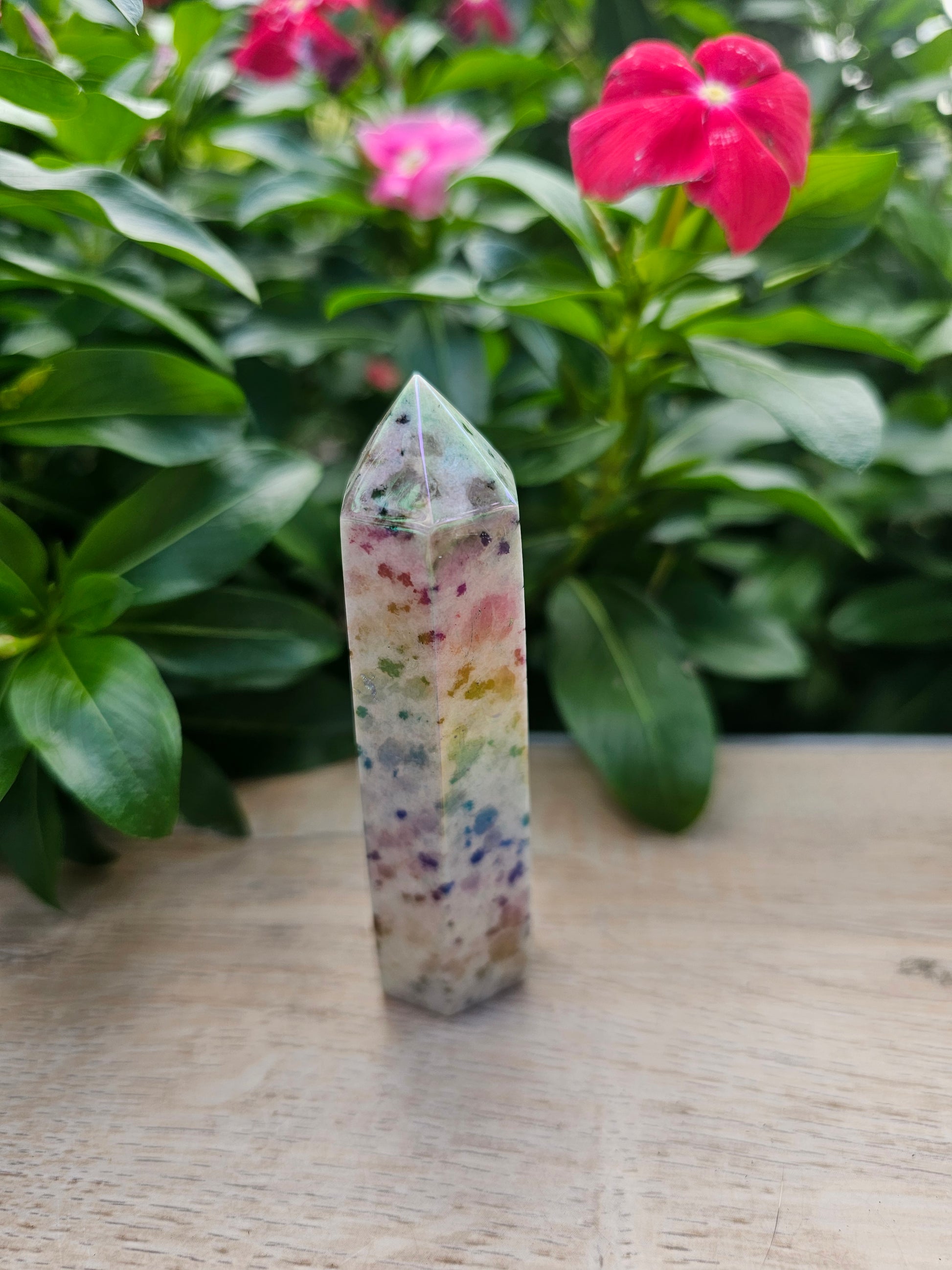 Aura Kiwi Jasper Crystal Tower - 4 Inch Natural Stone Point