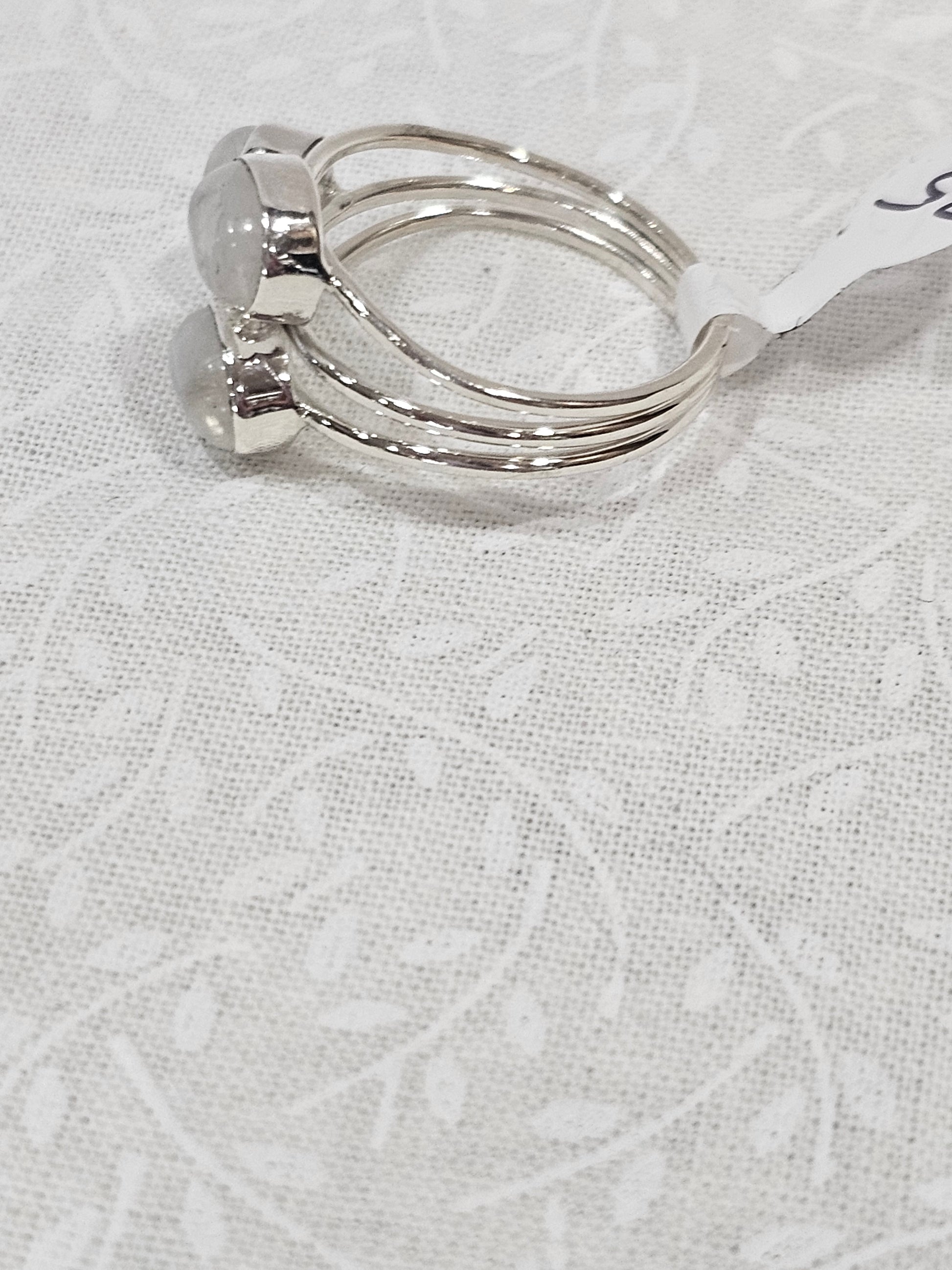 Sterling Silver Triple Moonstone Gemstone Ring - Size 7.5