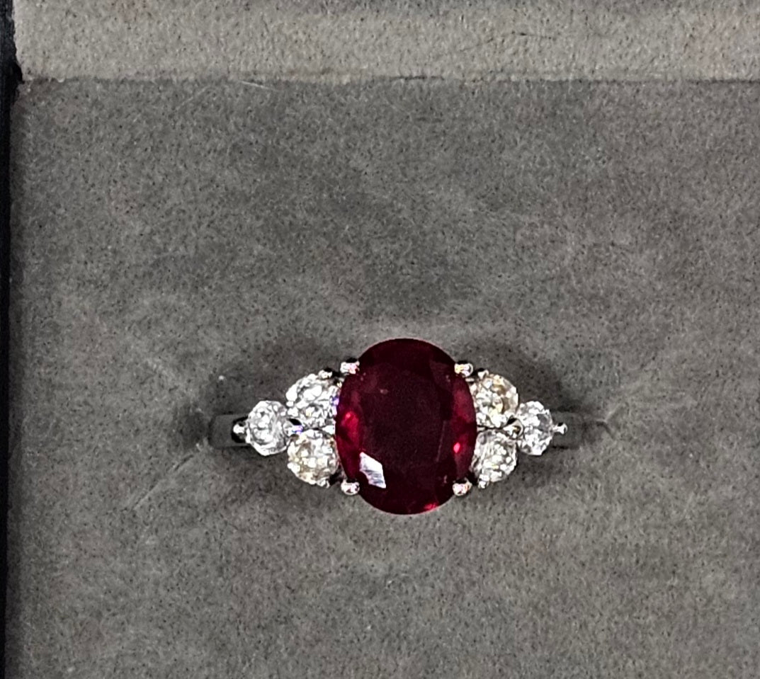 Sterling Silver Ruby Gemstone Ring - Size 8