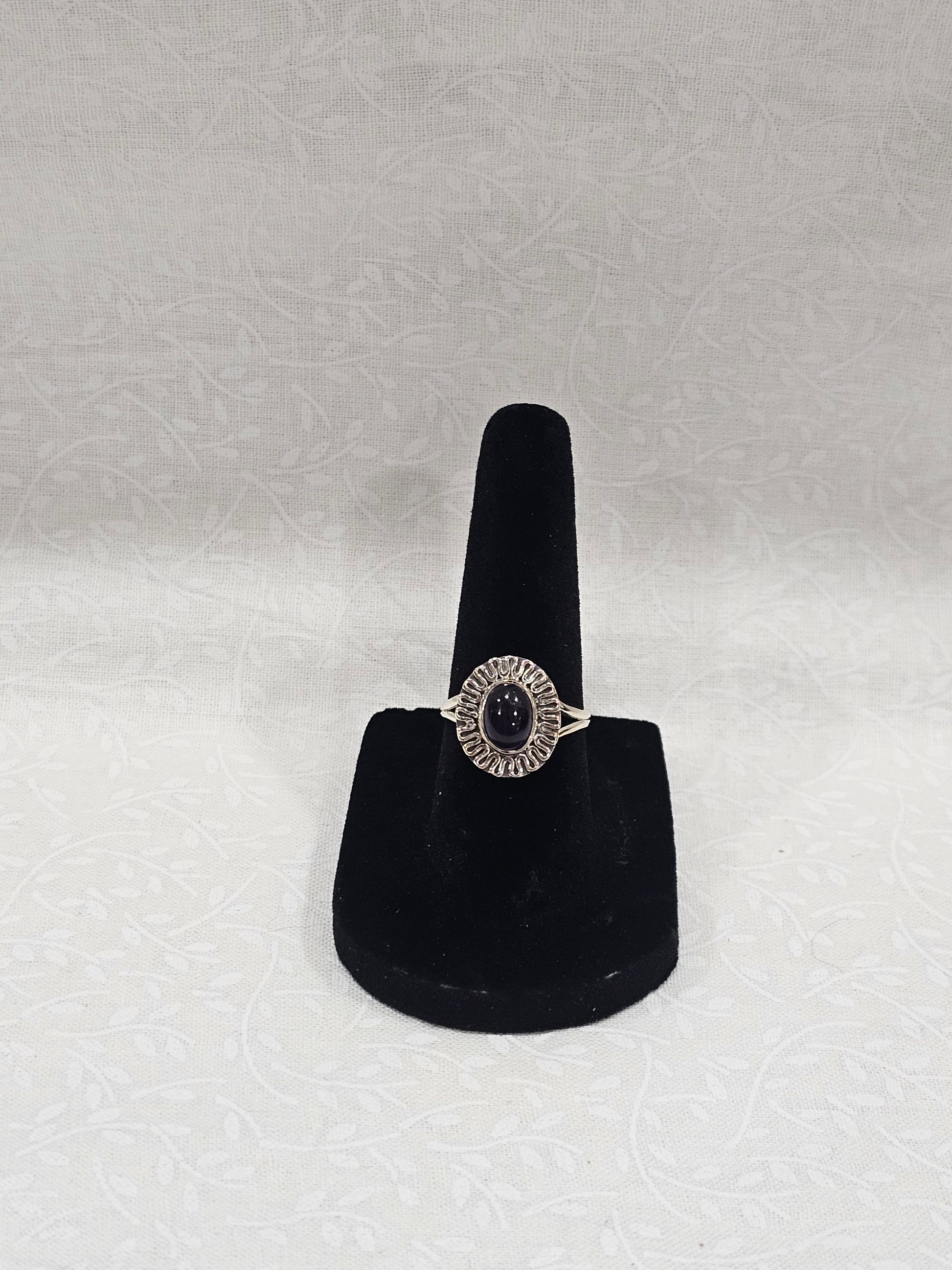 Sterling Silver Black Onyx Crystal Ring - Size 6