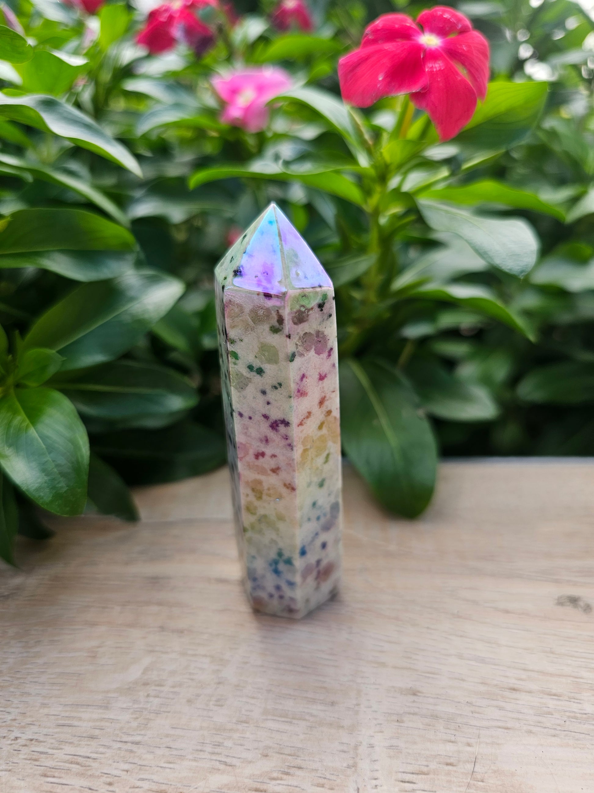 Aura Kiwi Jasper Crystal Tower - 4 Inch Natural Stone Point