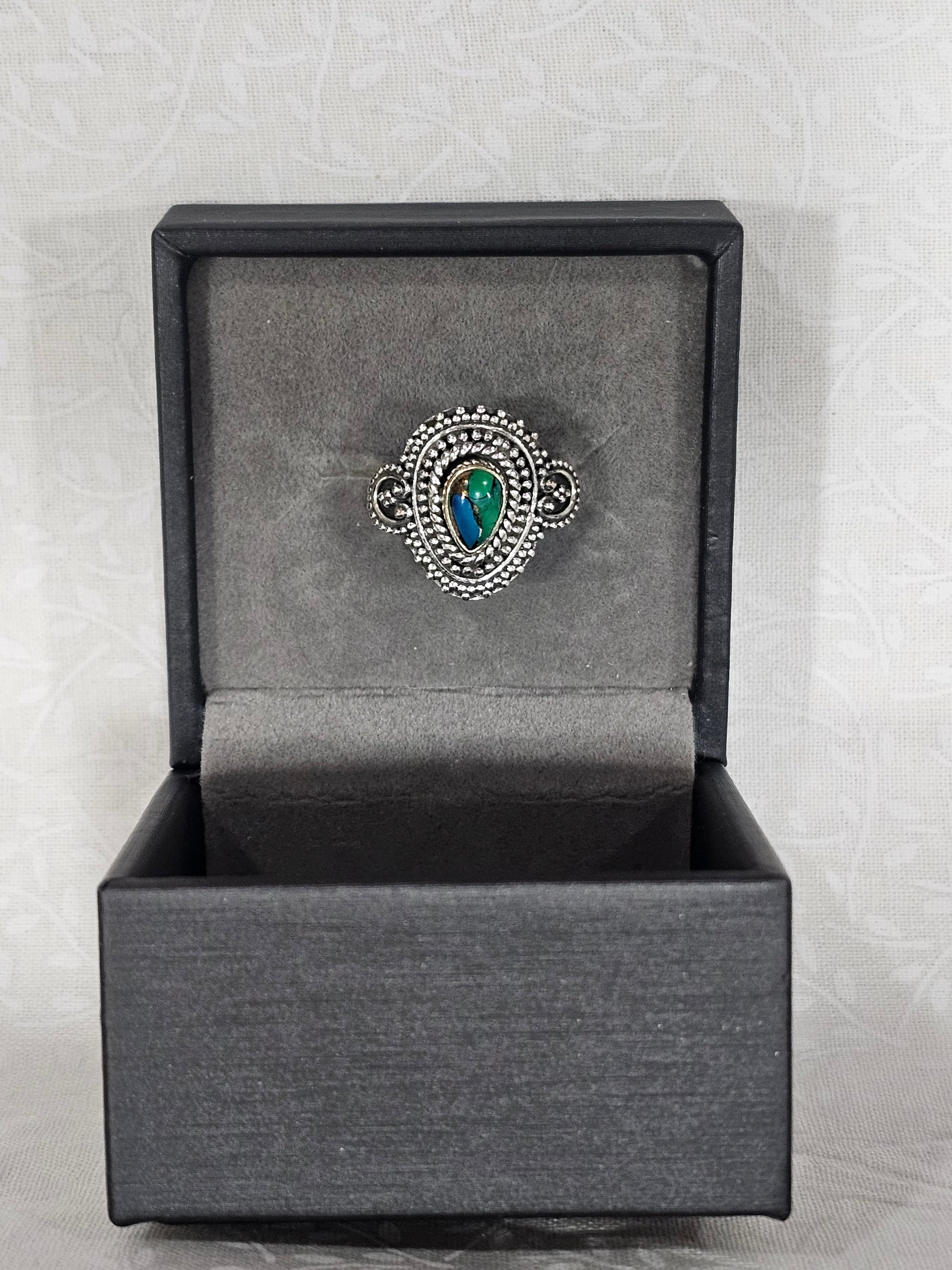 Sterling Silver Green Blue Turquoise Gemstone Ring 5