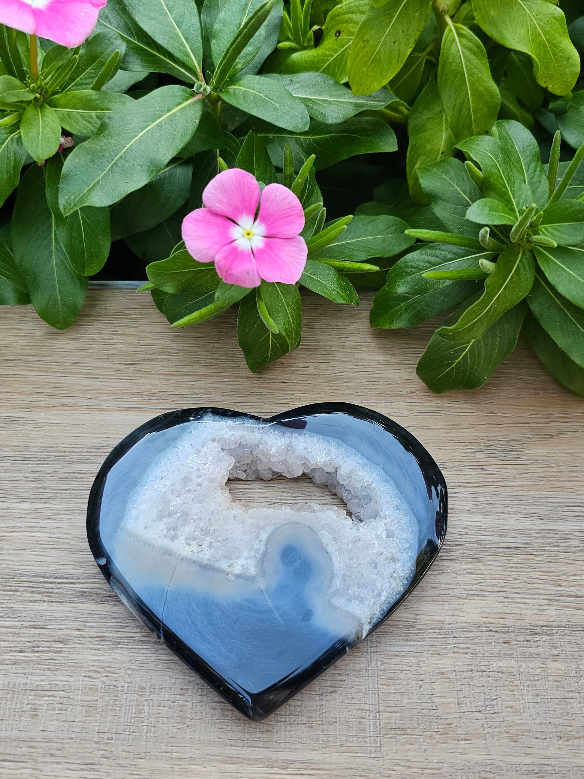 Black Agate Crystal Druzy Heart