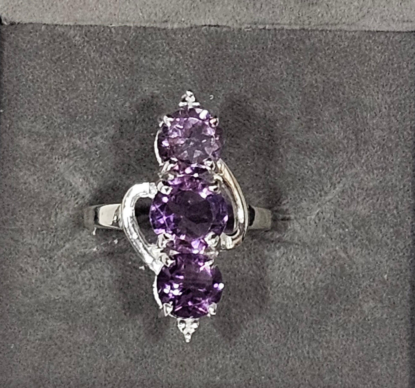 Sterling Silver Triple Amethyst Gemstone Ring 7.5