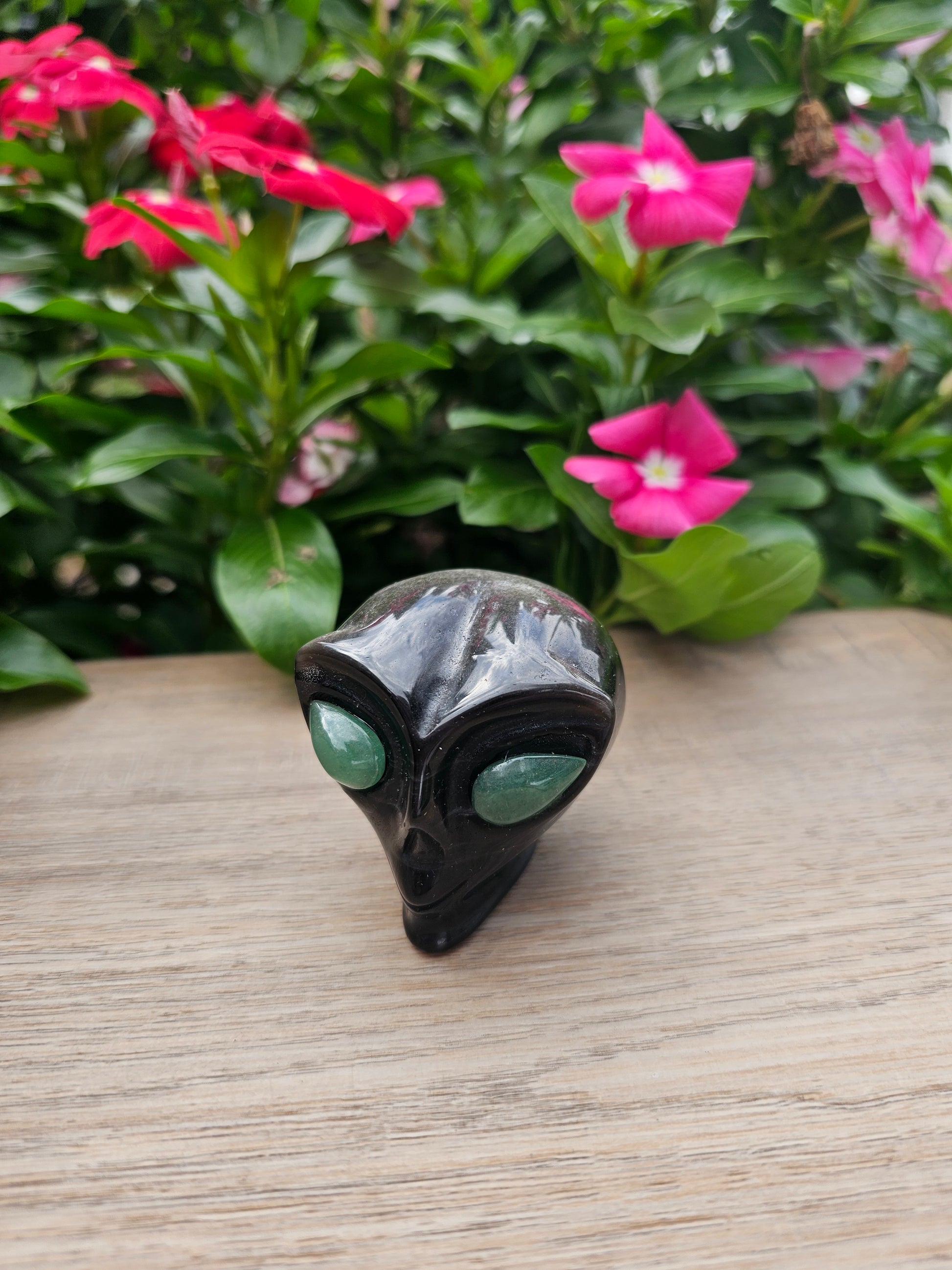 Black Obsidian & Green Aventurine Alien Crystal Figurine