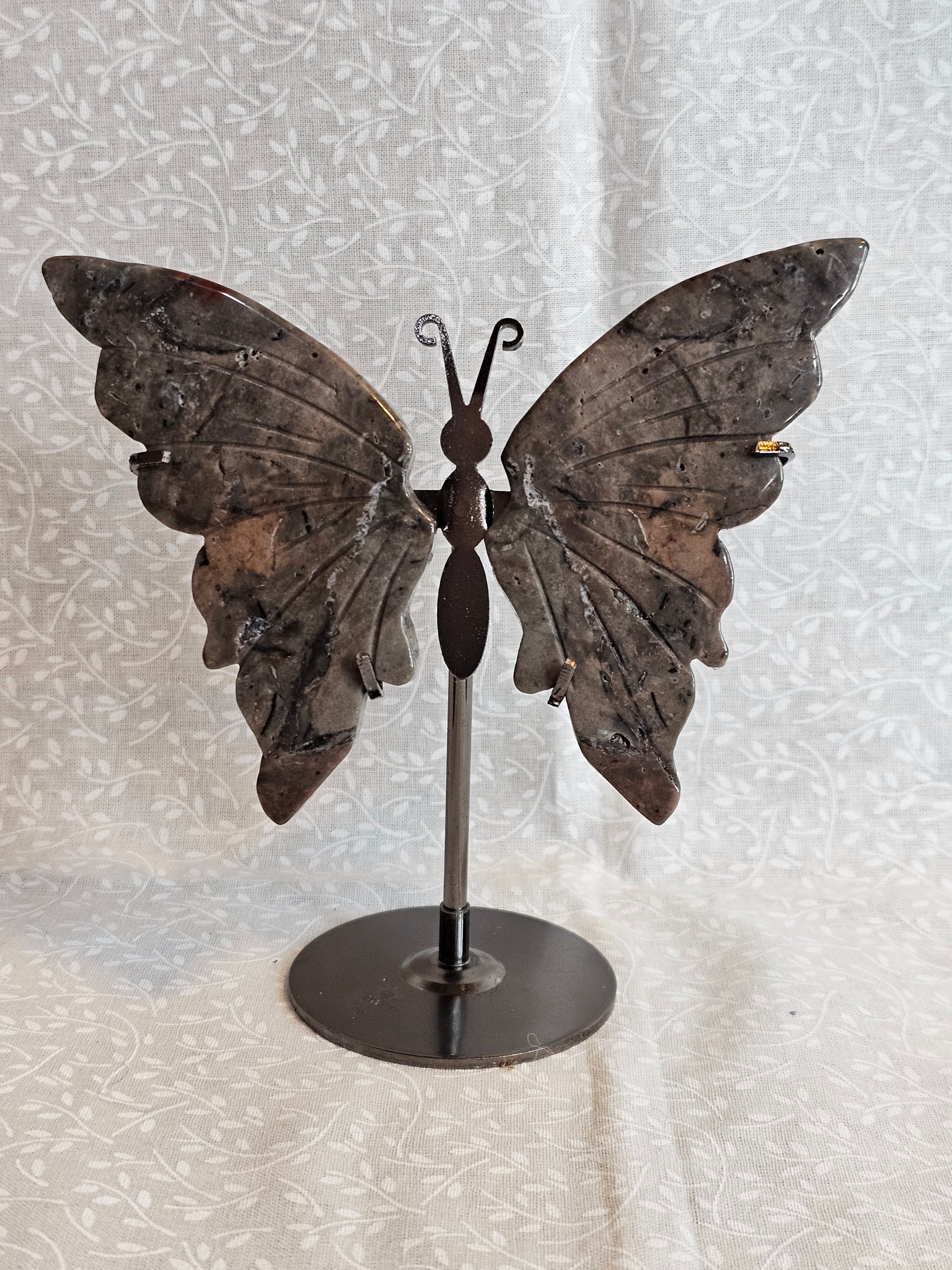 Jasper Crystal Butterfly Wings with Stand - 5 Inch Natural Stone Decor