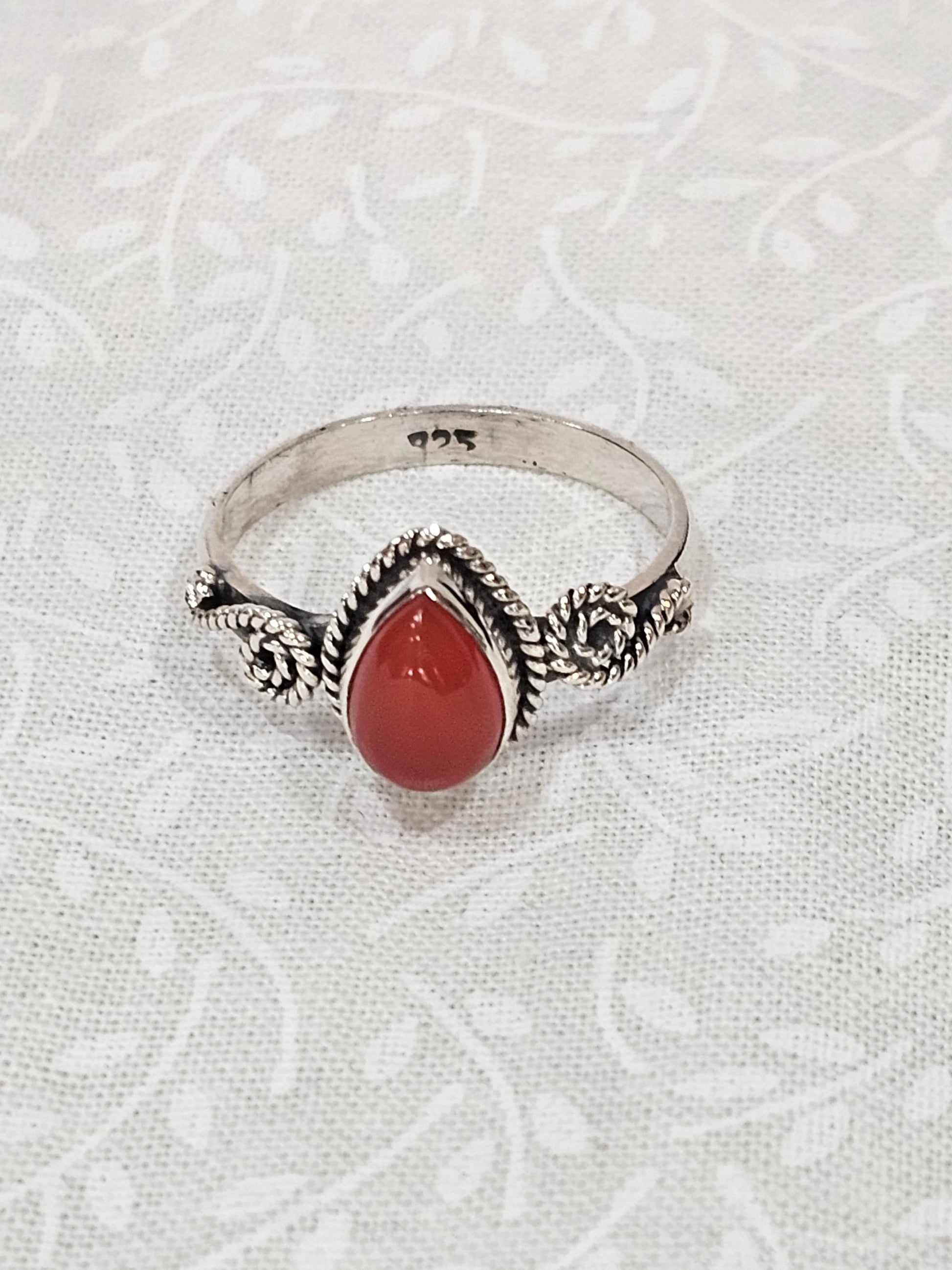 Sterling Silver Amber Gemstone Ring - Size 8