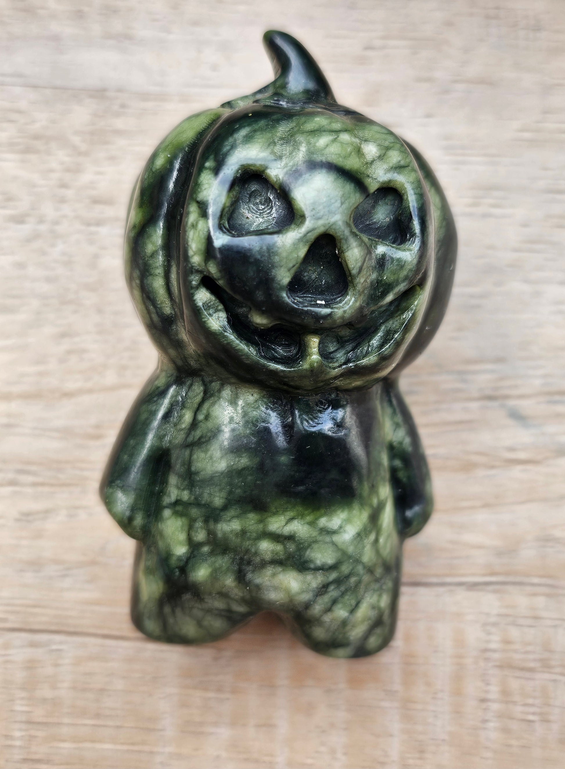 Serpentine Crystal Jack O'Lantern - Halloween Healing Stone Decoration