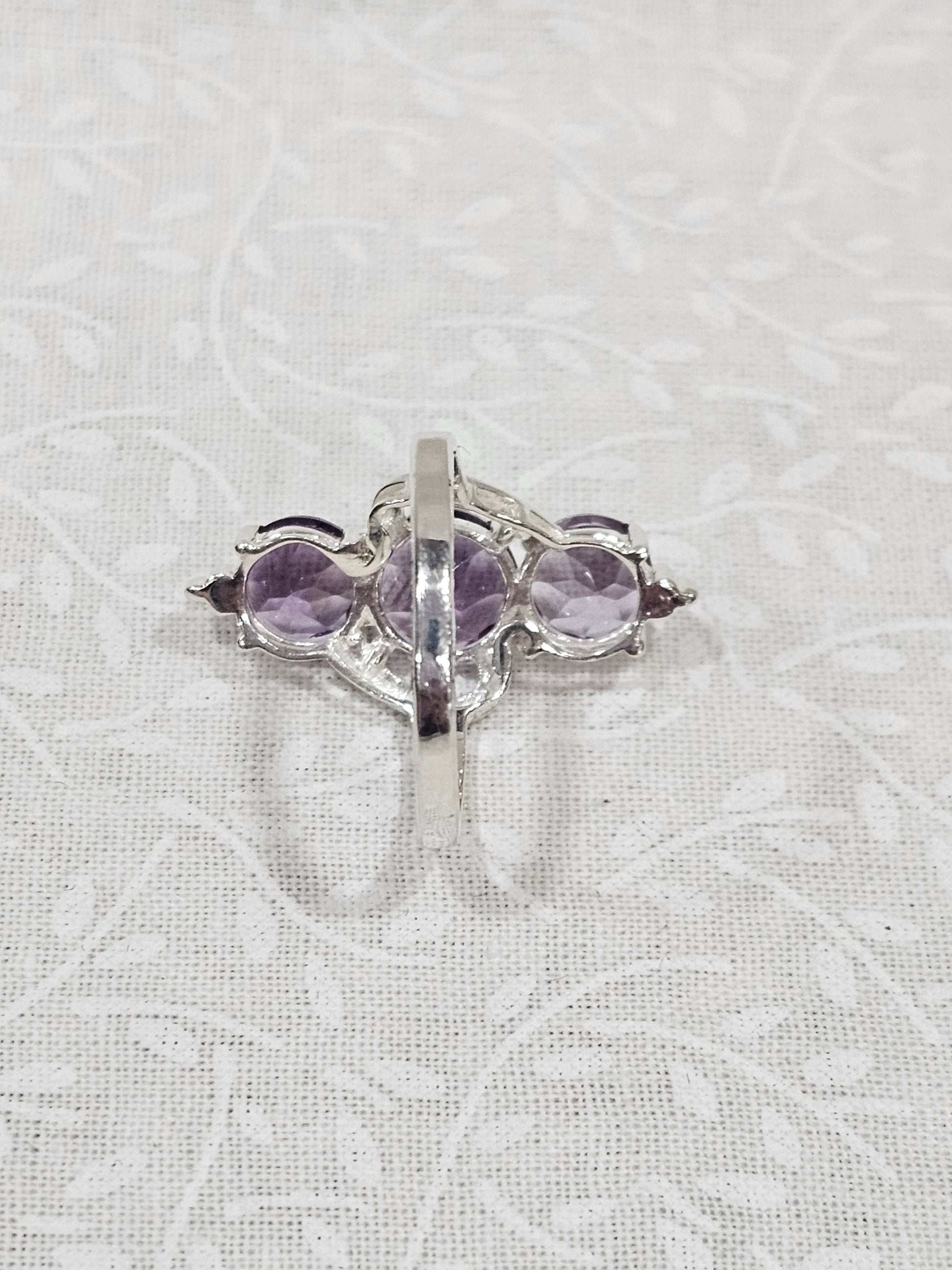 Sterling Silver Triple Amethyst Gemstone Ring 7.5