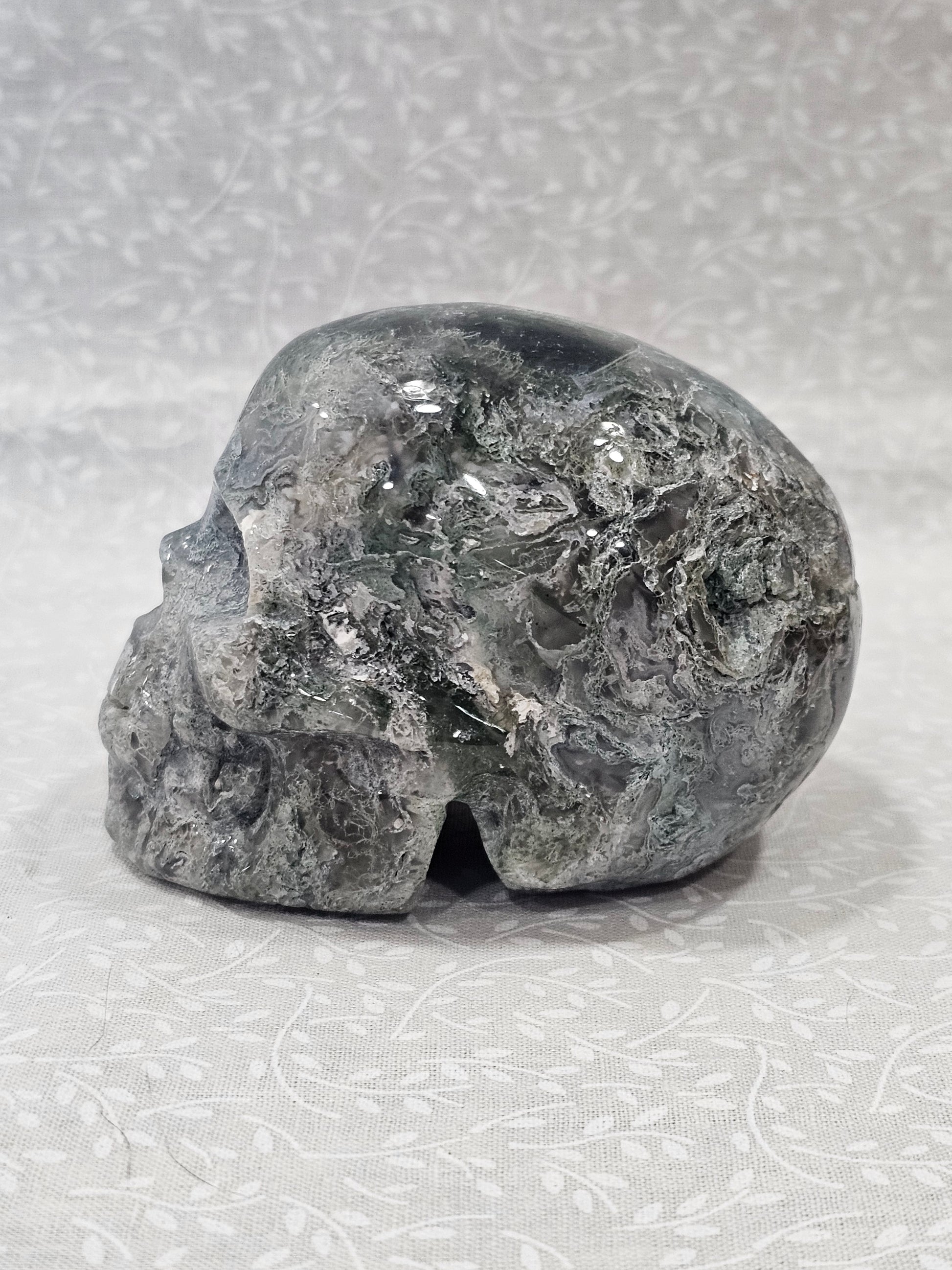 Moss Agate Crystal Skull 3.24 Inch