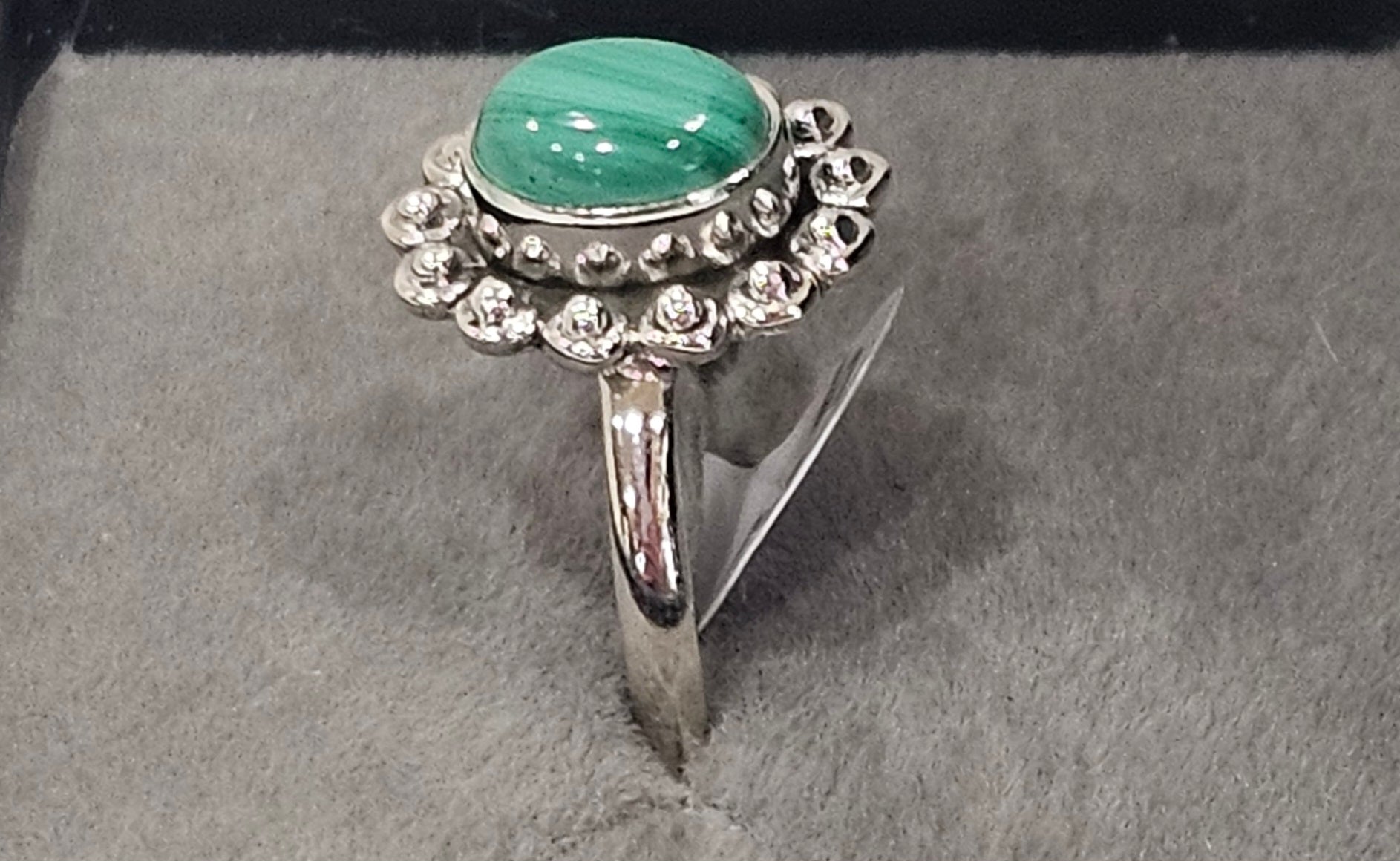 Sterling Silver Malachite Gemstone Ring 7.5