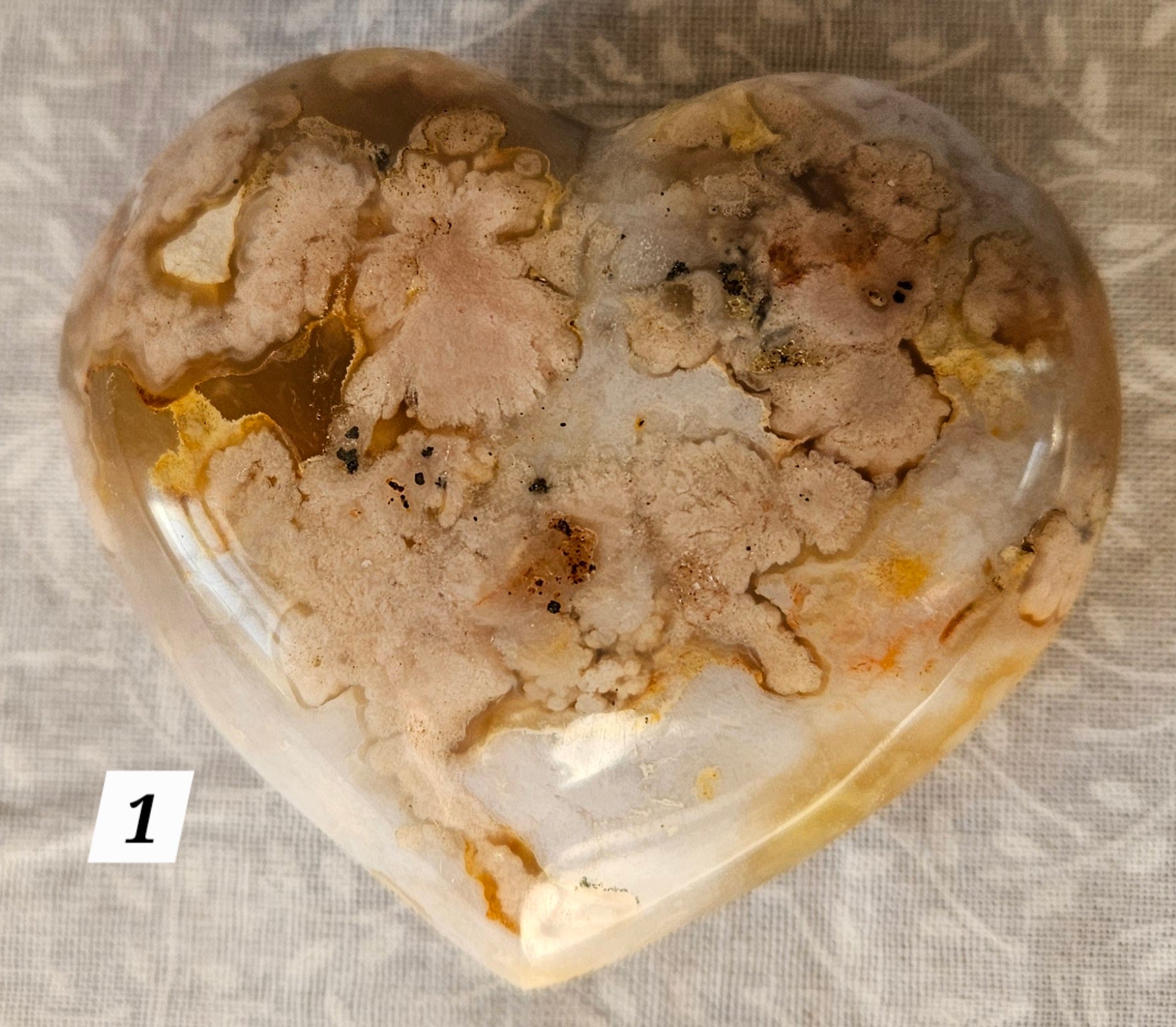 Flower Agate Crystal Heart 2.5 Inch