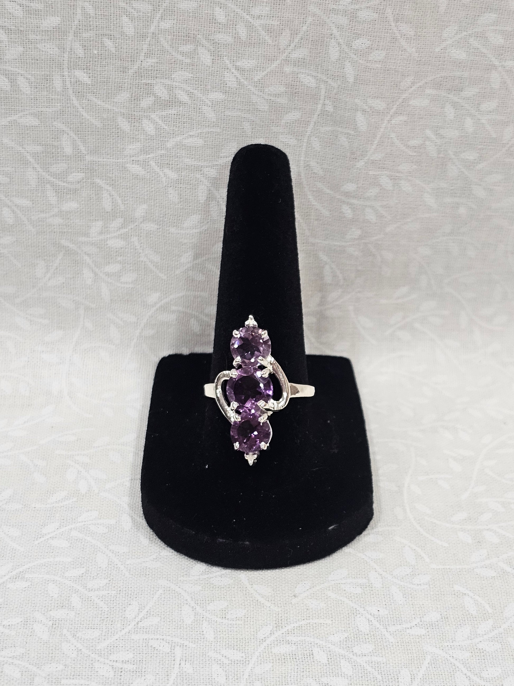 Sterling Silver Triple Amethyst Gemstone Ring 7.5