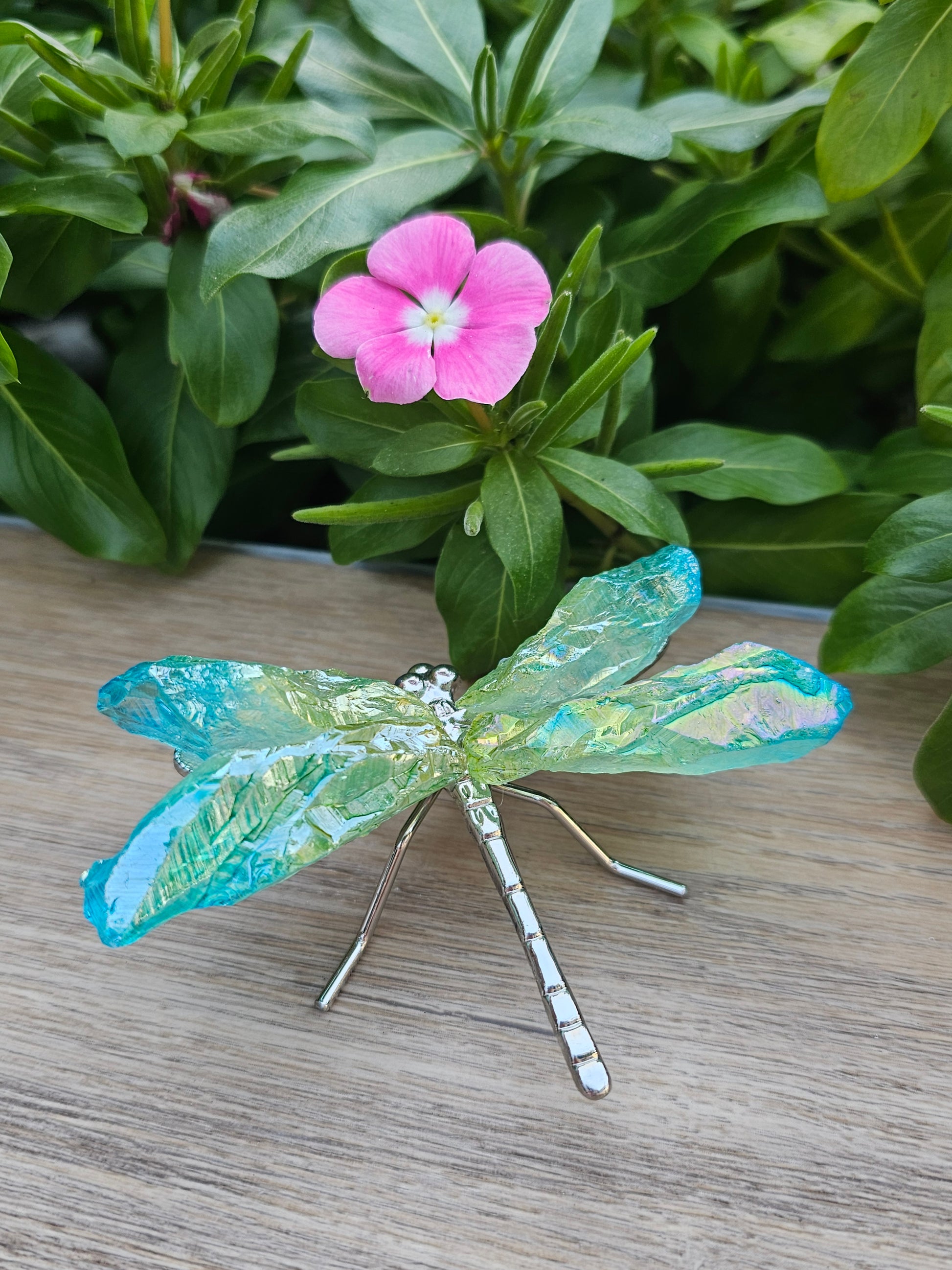 Aqua & Green Aura Crystal Dragonfly