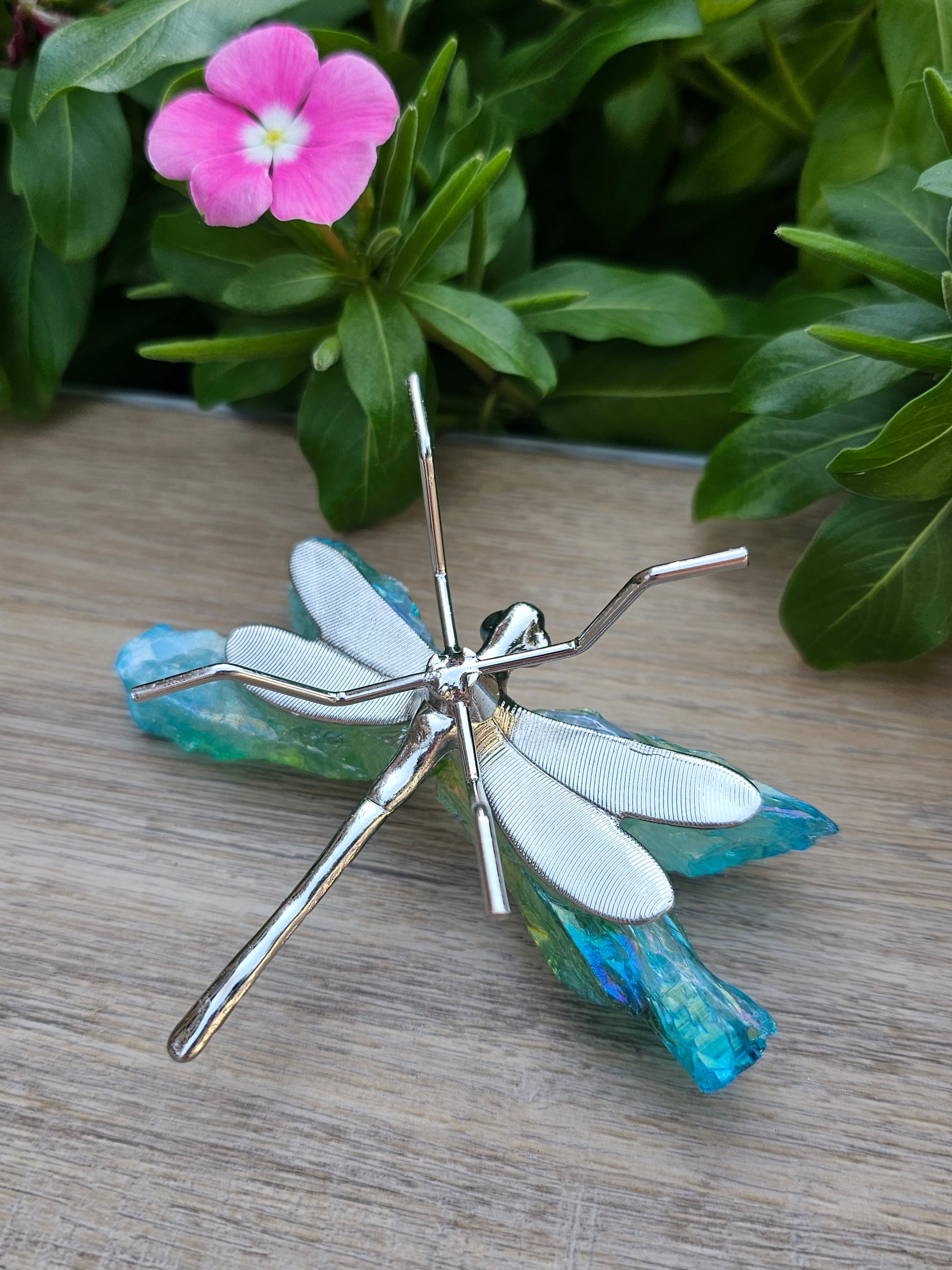 Aqua & Green Aura Crystal Dragonfly
