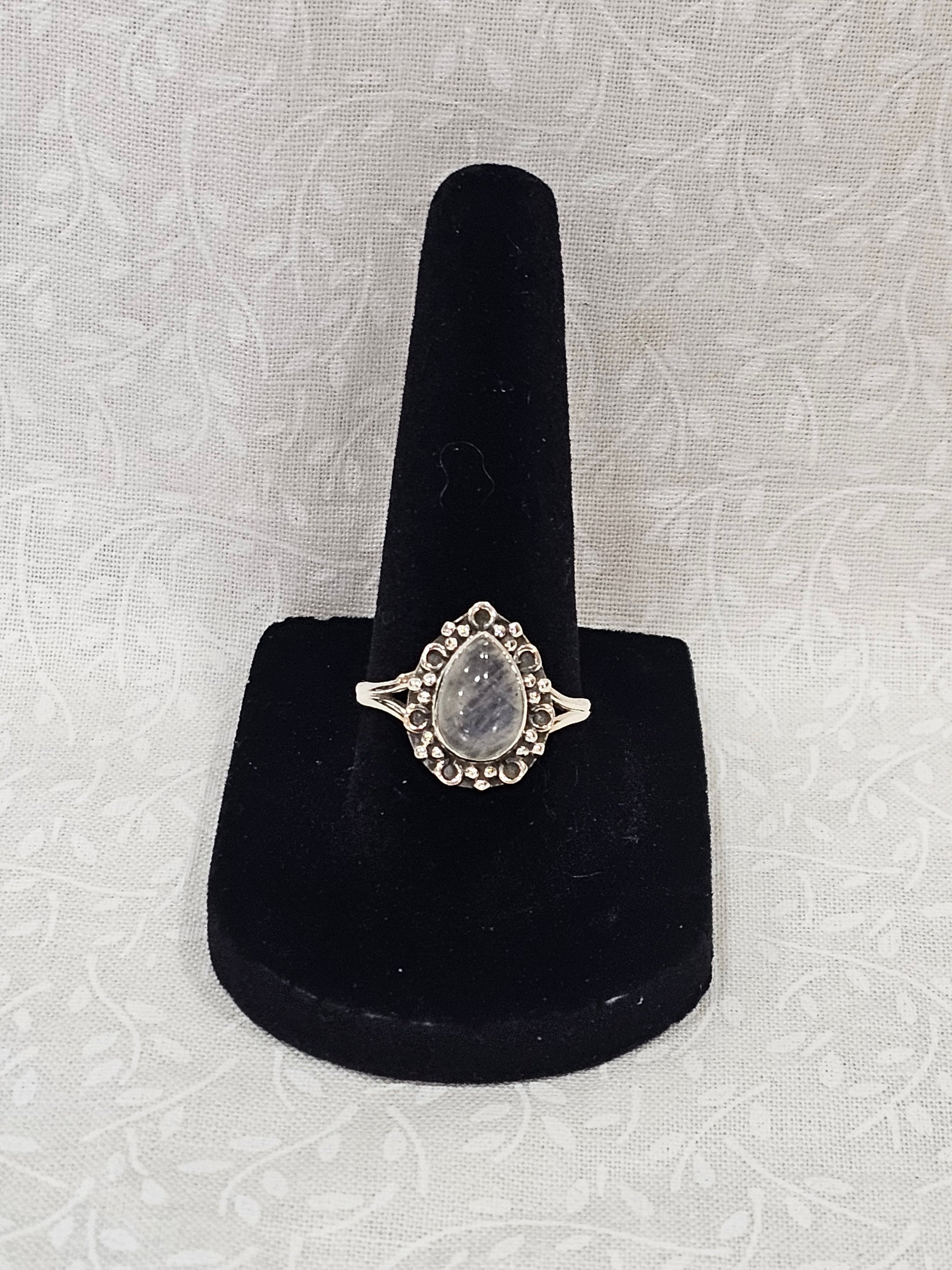 Sterling Silver Tear Drop Moonstone Ring - Size 8