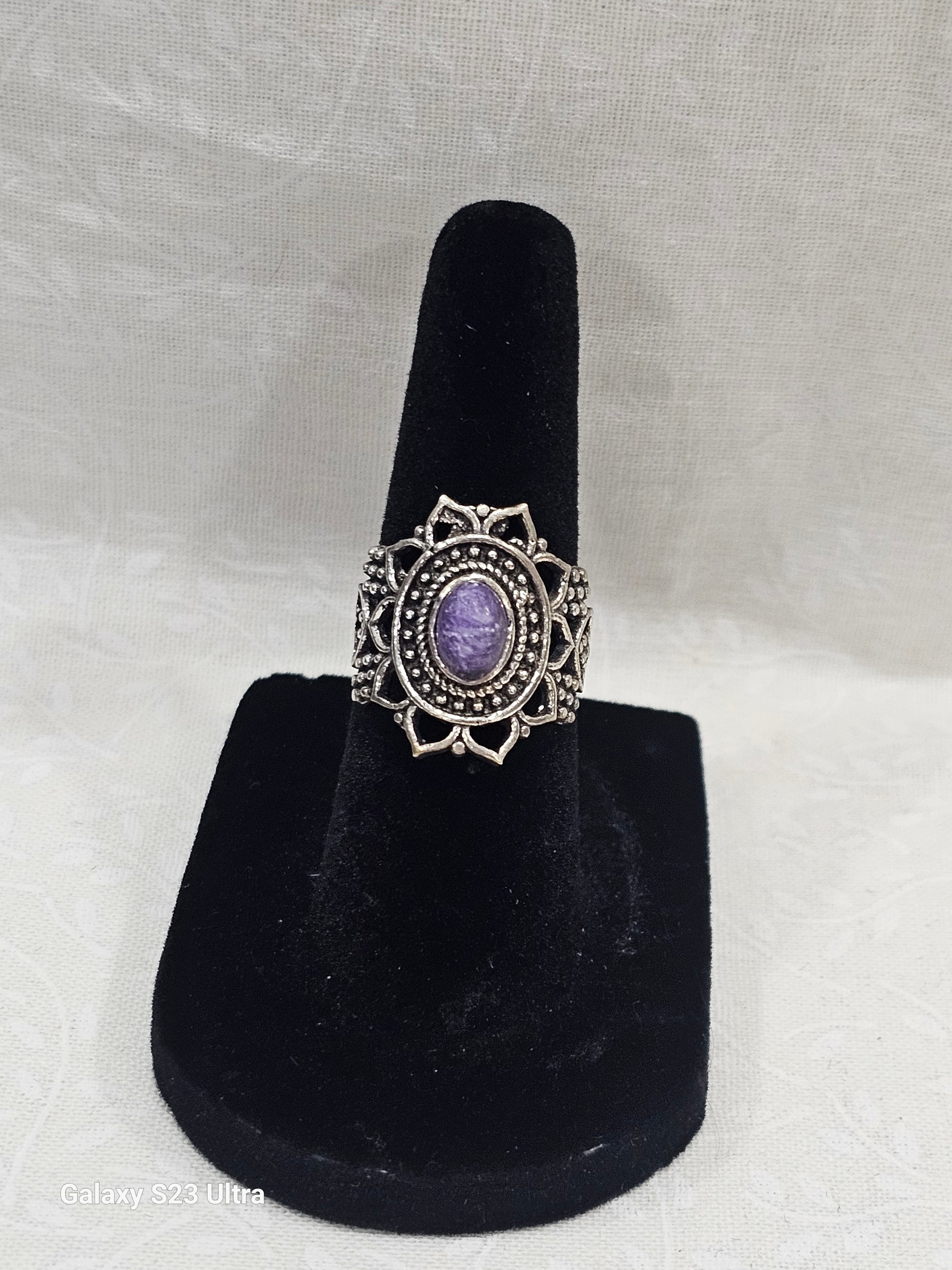 Sterling Silver Charoite Gemstone Ring - Size 5
