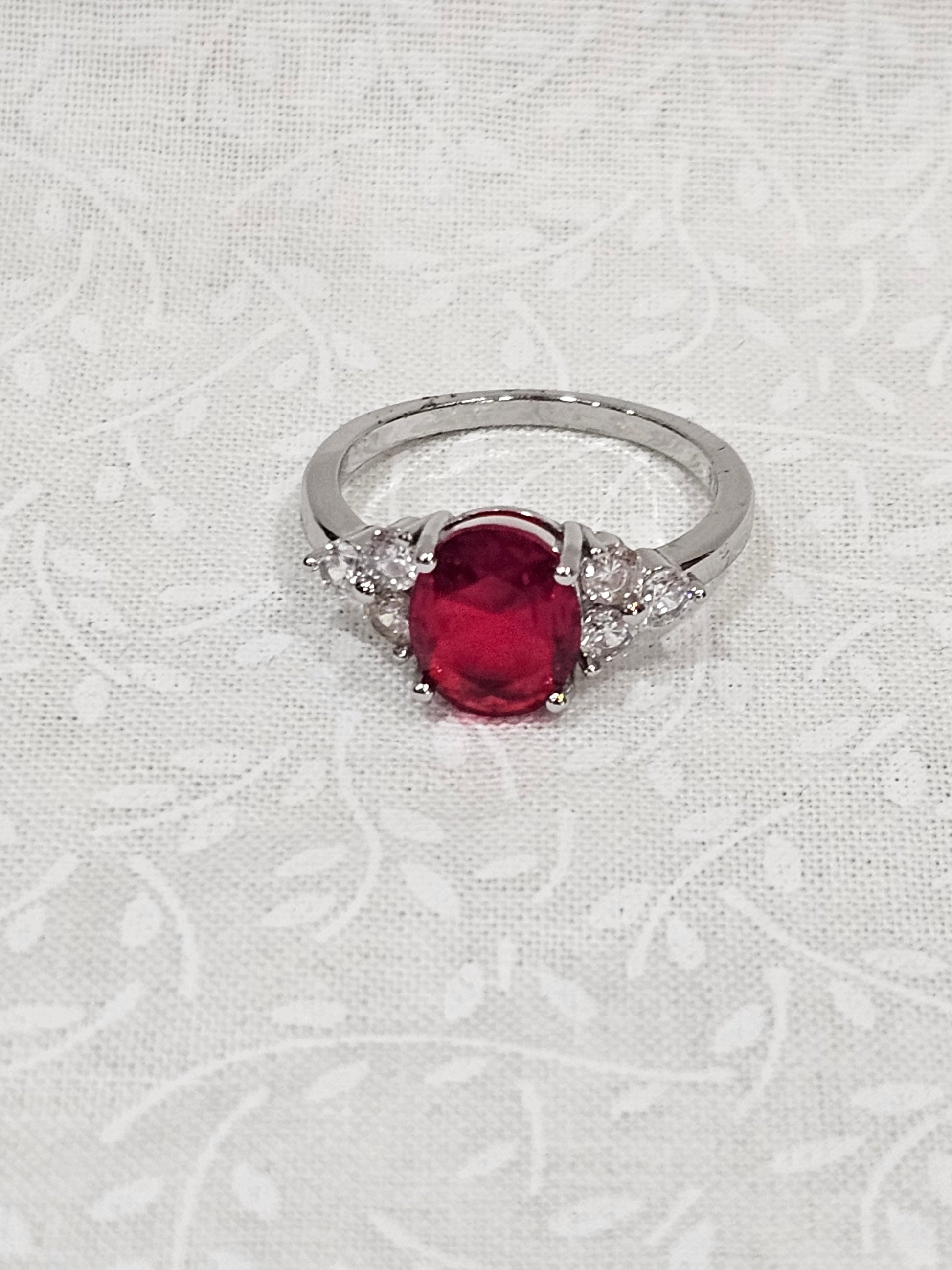 Sterling Silver Ruby Gemstone Ring - Size 8