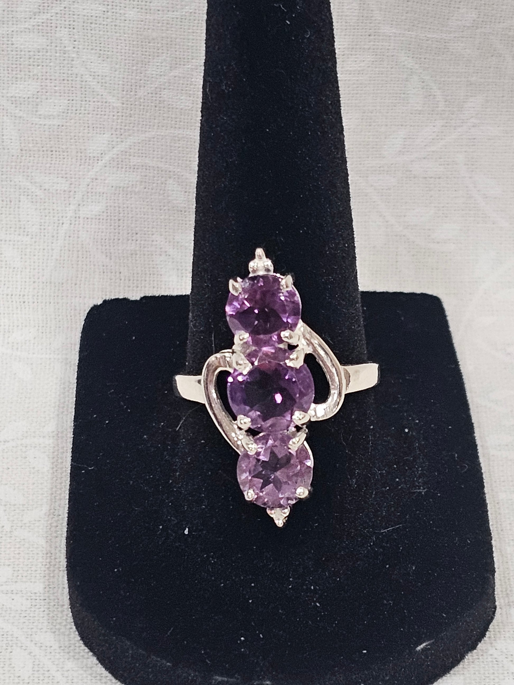 Sterling Silver Triple Amethyst Gemstone Ring 7.5