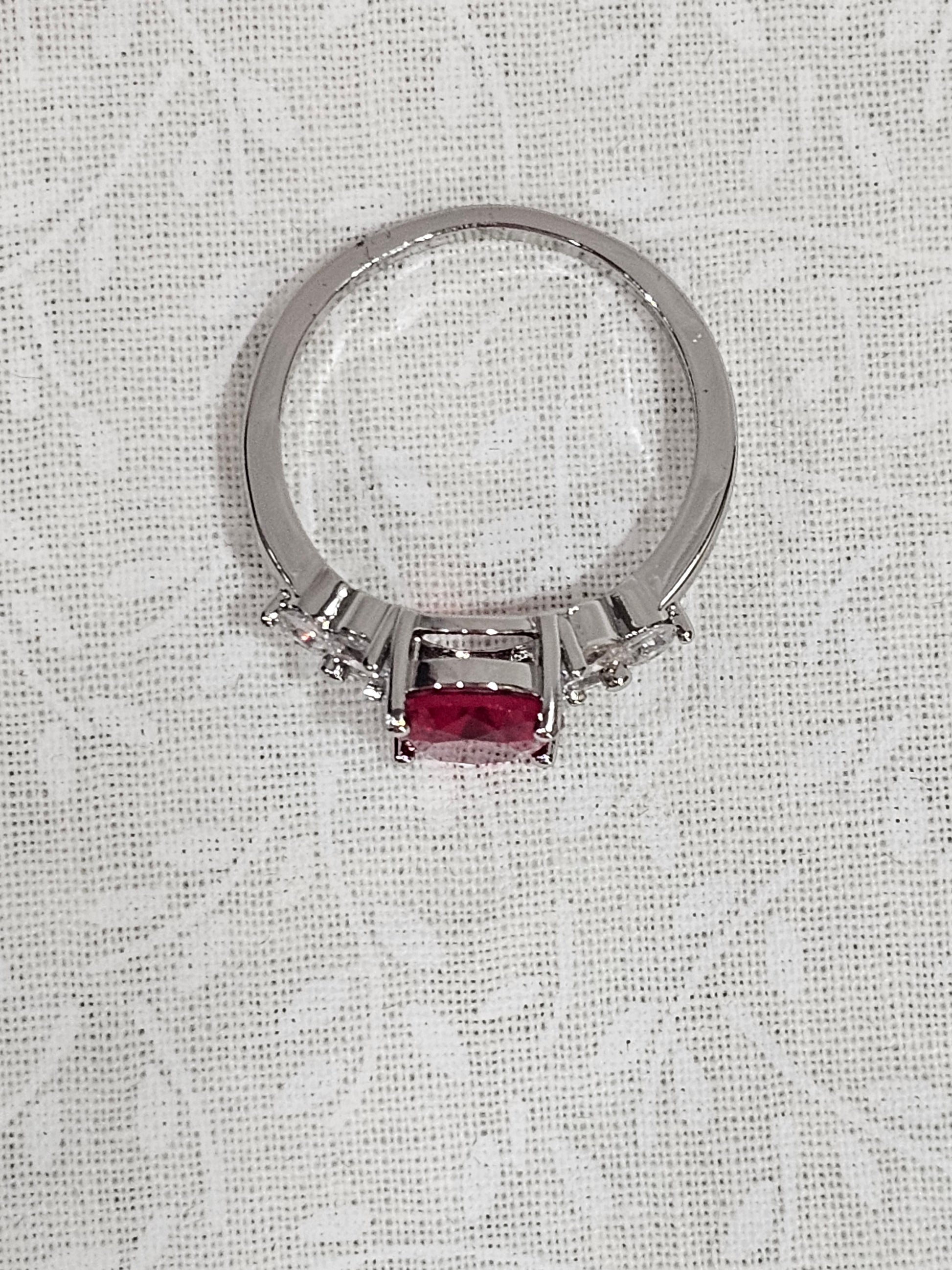 Sterling Silver Ruby Gemstone Ring - Size 8