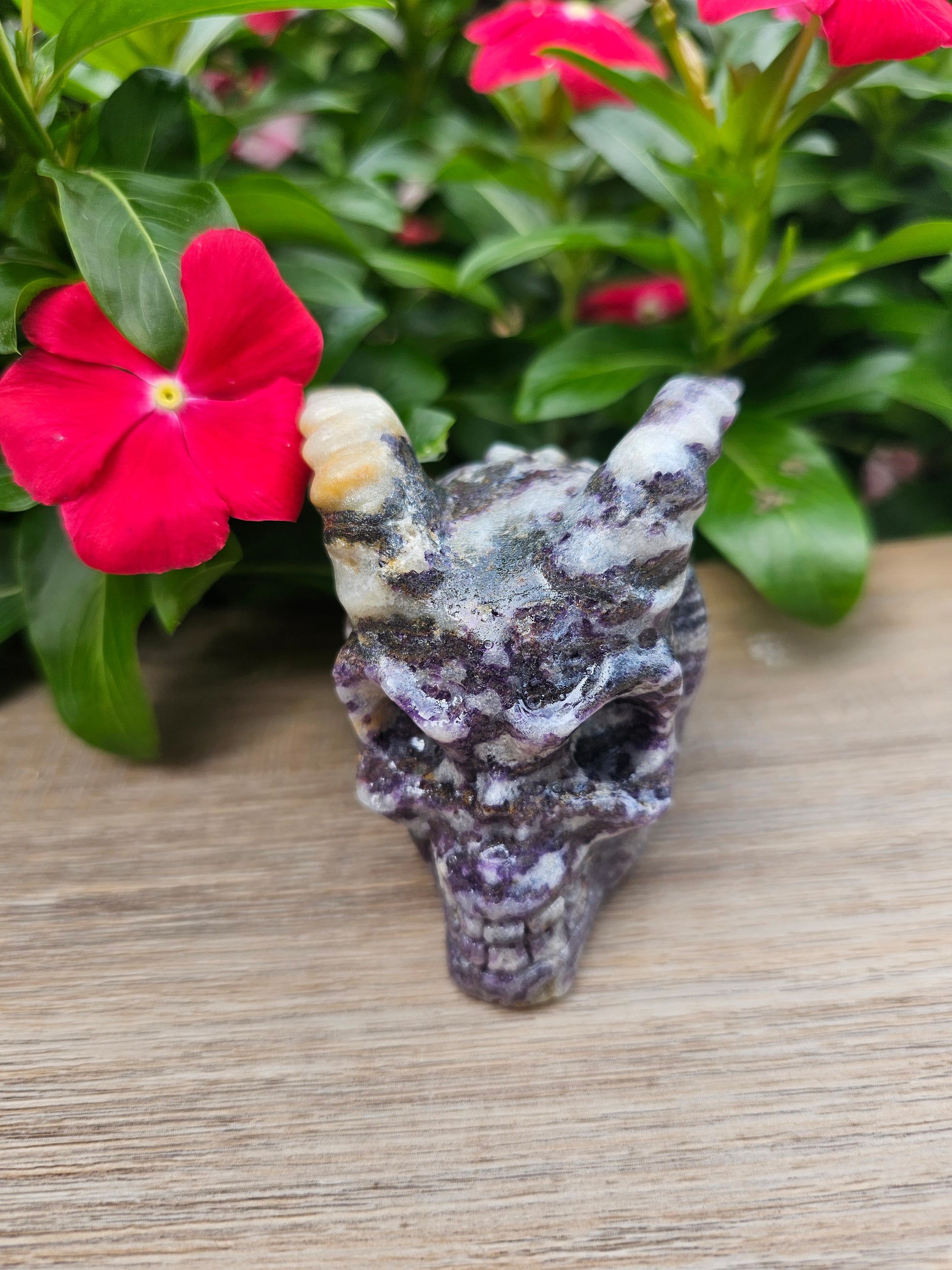 Charoite Crystal Skull - Hand-Carved Healing Stone Sculpture