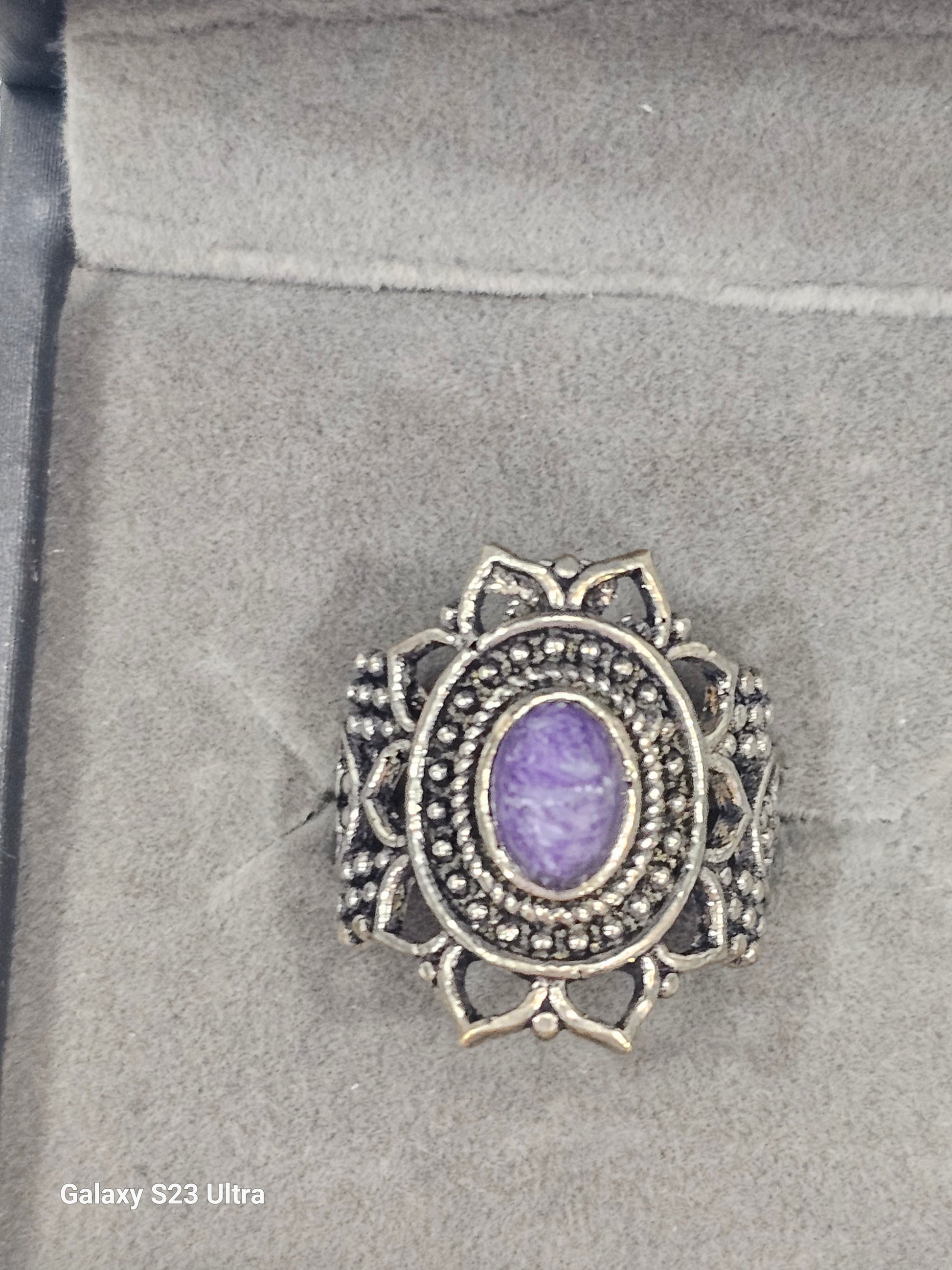 Sterling Silver Charoite Gemstone Ring - Size 5