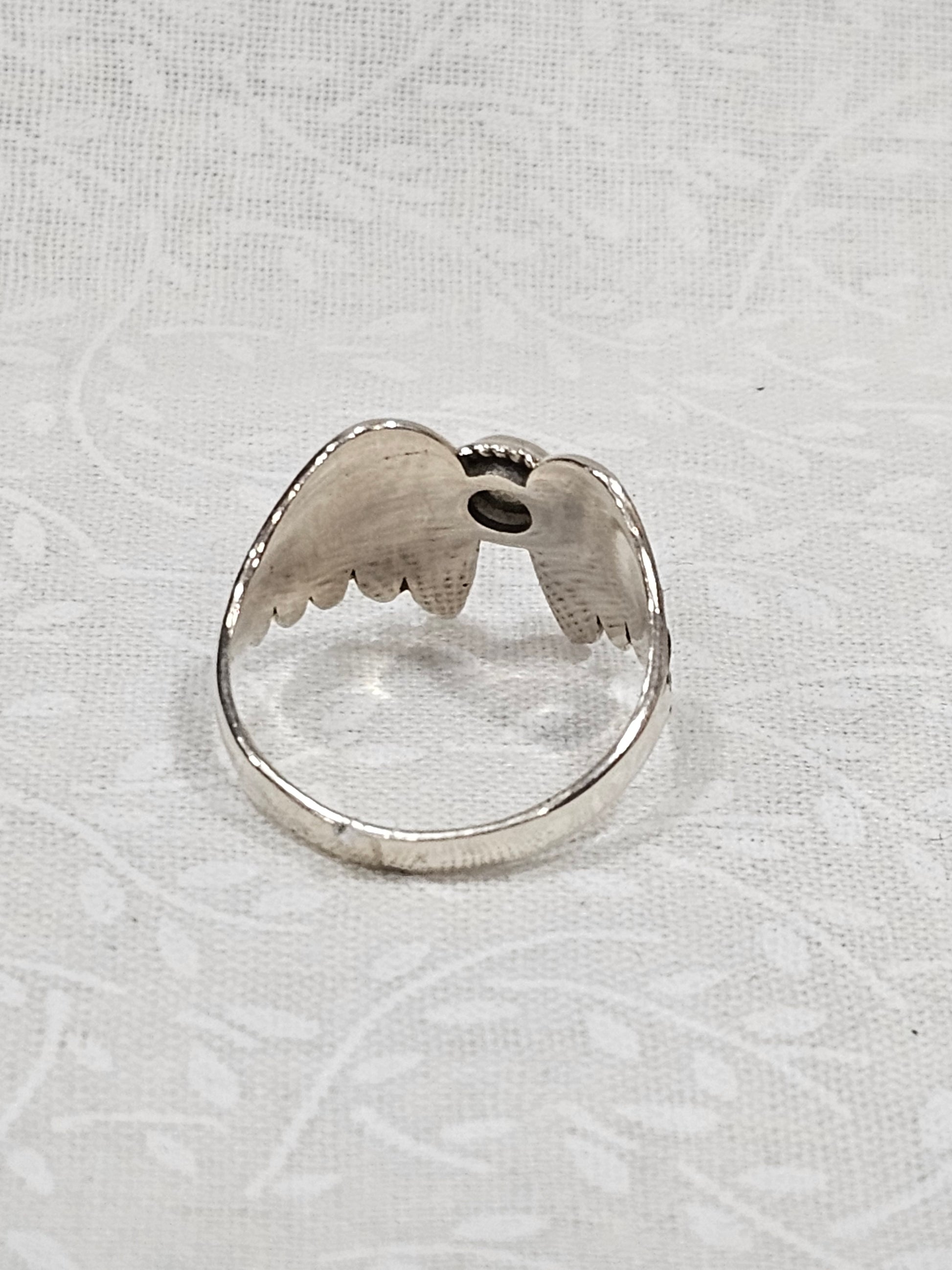 Sterling Silver Labradorite Angel's Wings Ring - Size 7.5