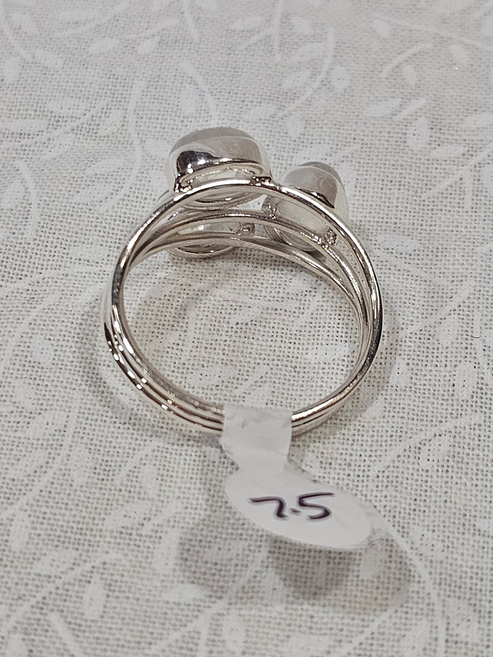 Sterling Silver Triple Moonstone Gemstone Ring - Size 7.5