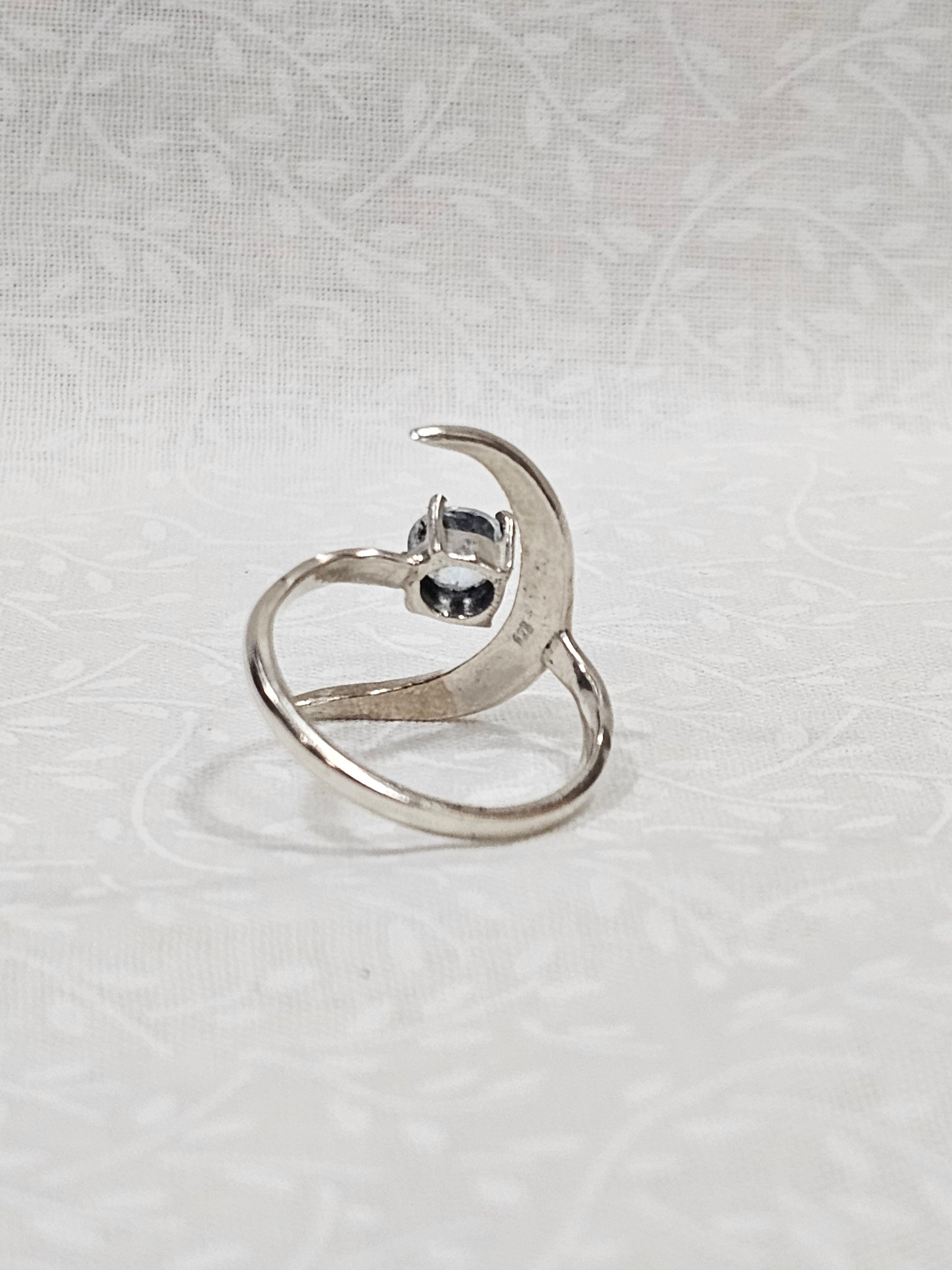 Sterling Silver Blue Topaz Moon Ring - Size 8.5