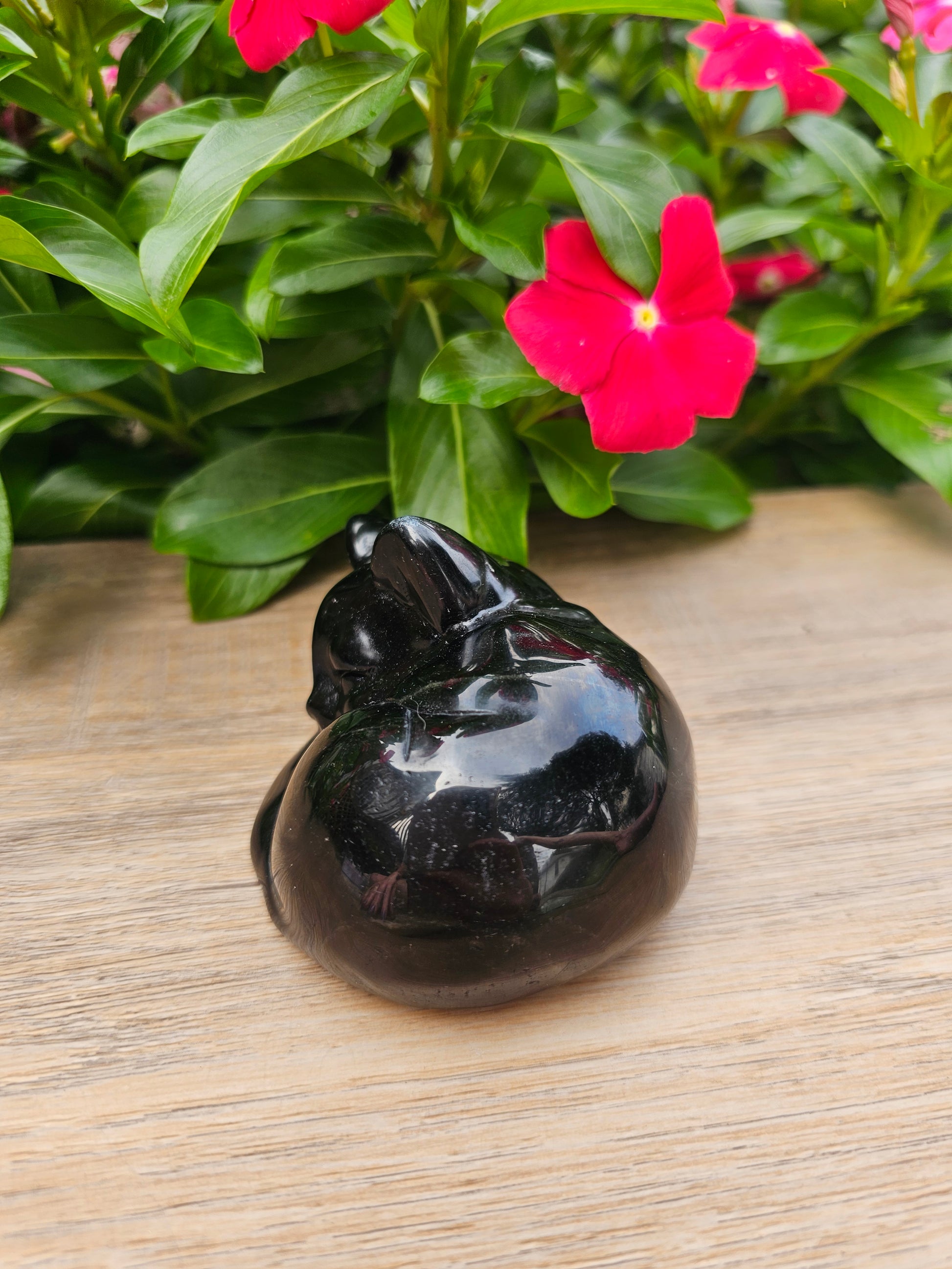 Black Obsidian Crystal Black Cat Figurine - Protection & Grounding Stone