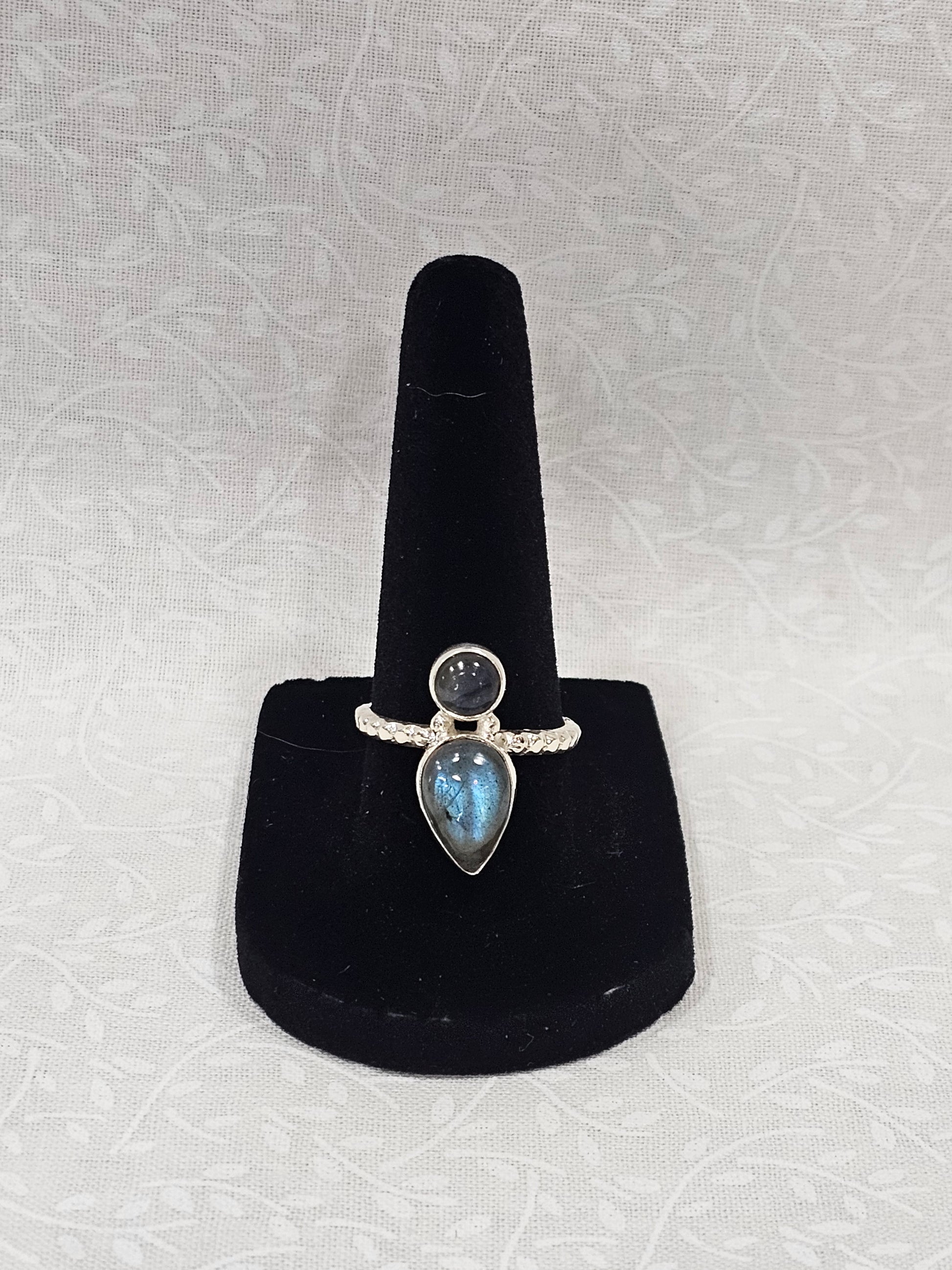 Sterling Silver Double Labradorite Gemstone Ring - Size 8.5