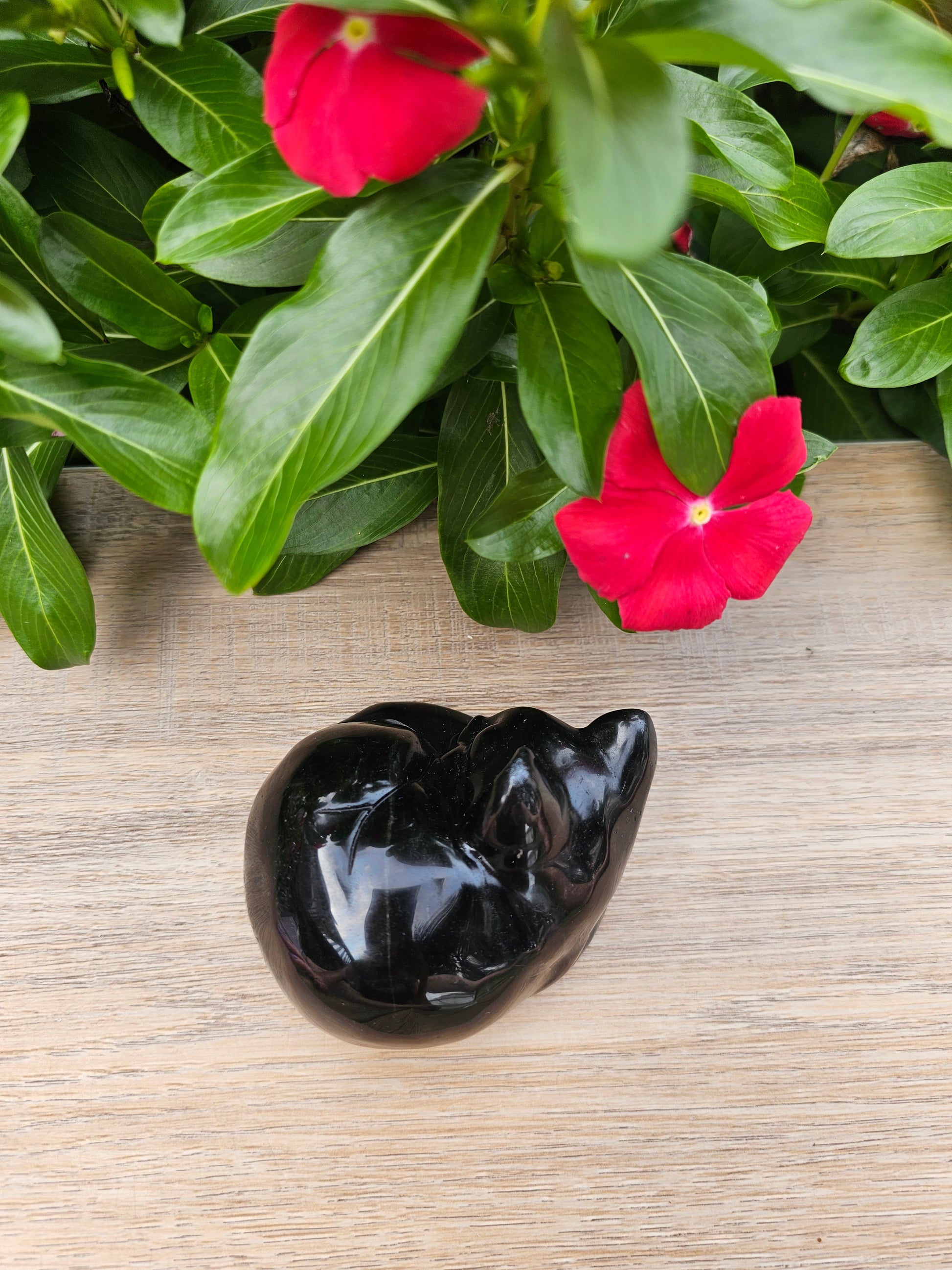 Black Obsidian Crystal Black Cat Figurine - Protection & Grounding Stone