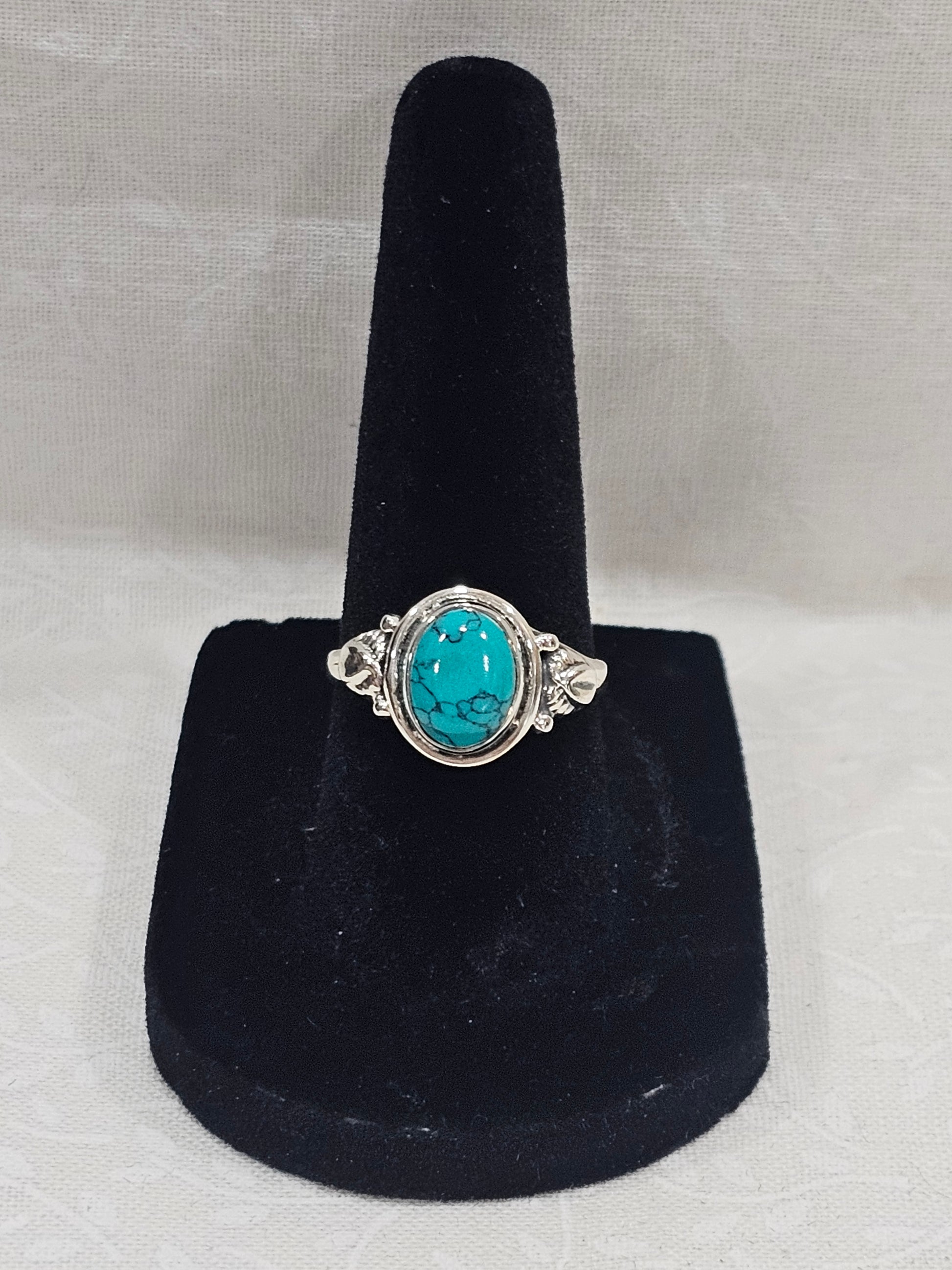 Sterling Silver Natural Turquoise Gemstone Ring - Size 7