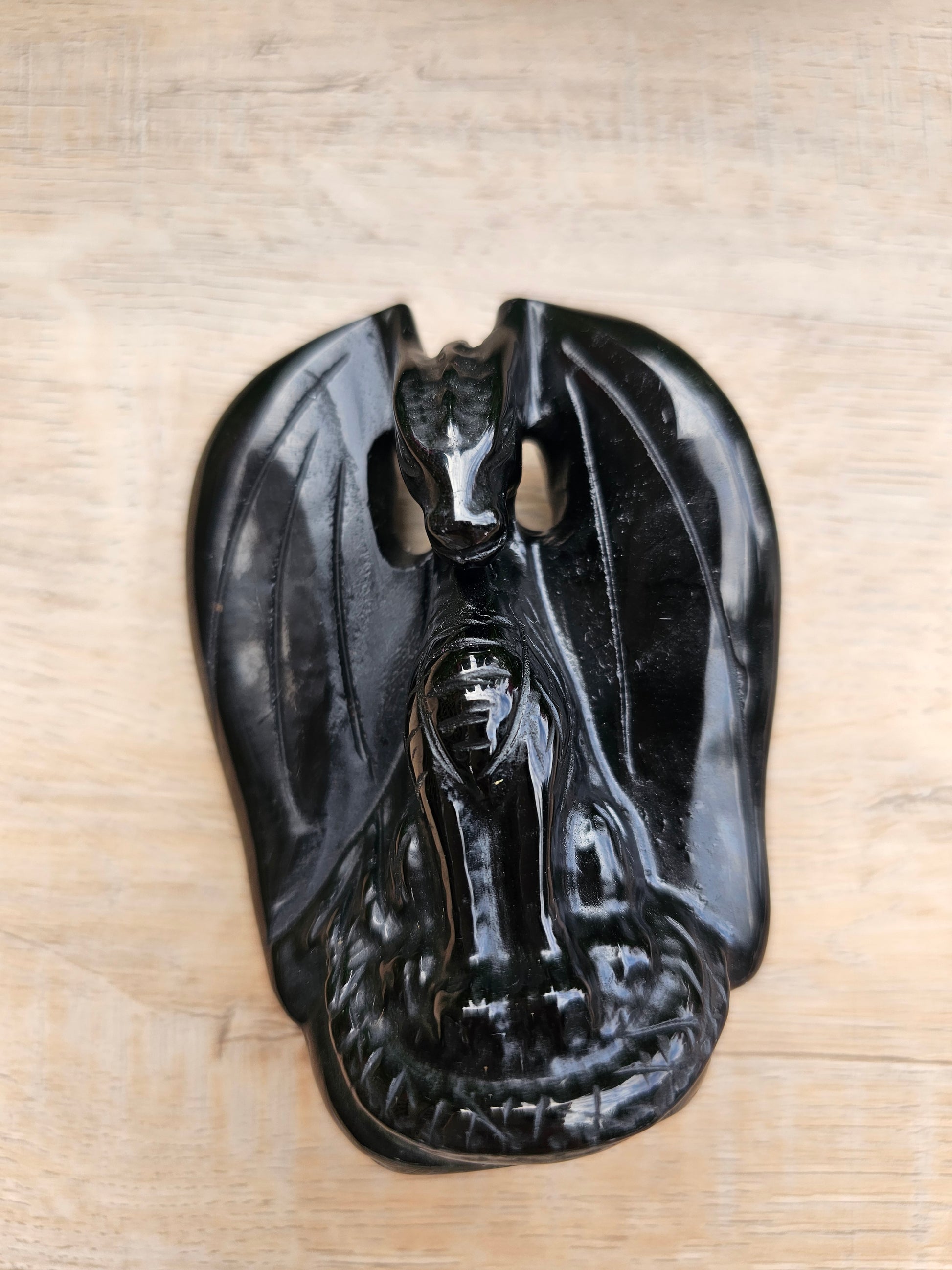 Black Obsidian Crystal Dragon Carving - Protective Stone Figurine