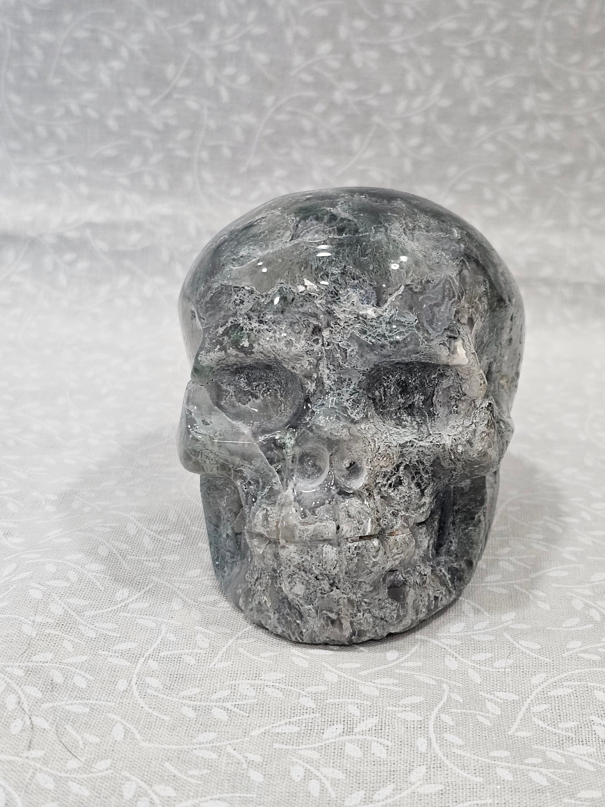 Moss Agate Crystal Skull 3.24 Inch