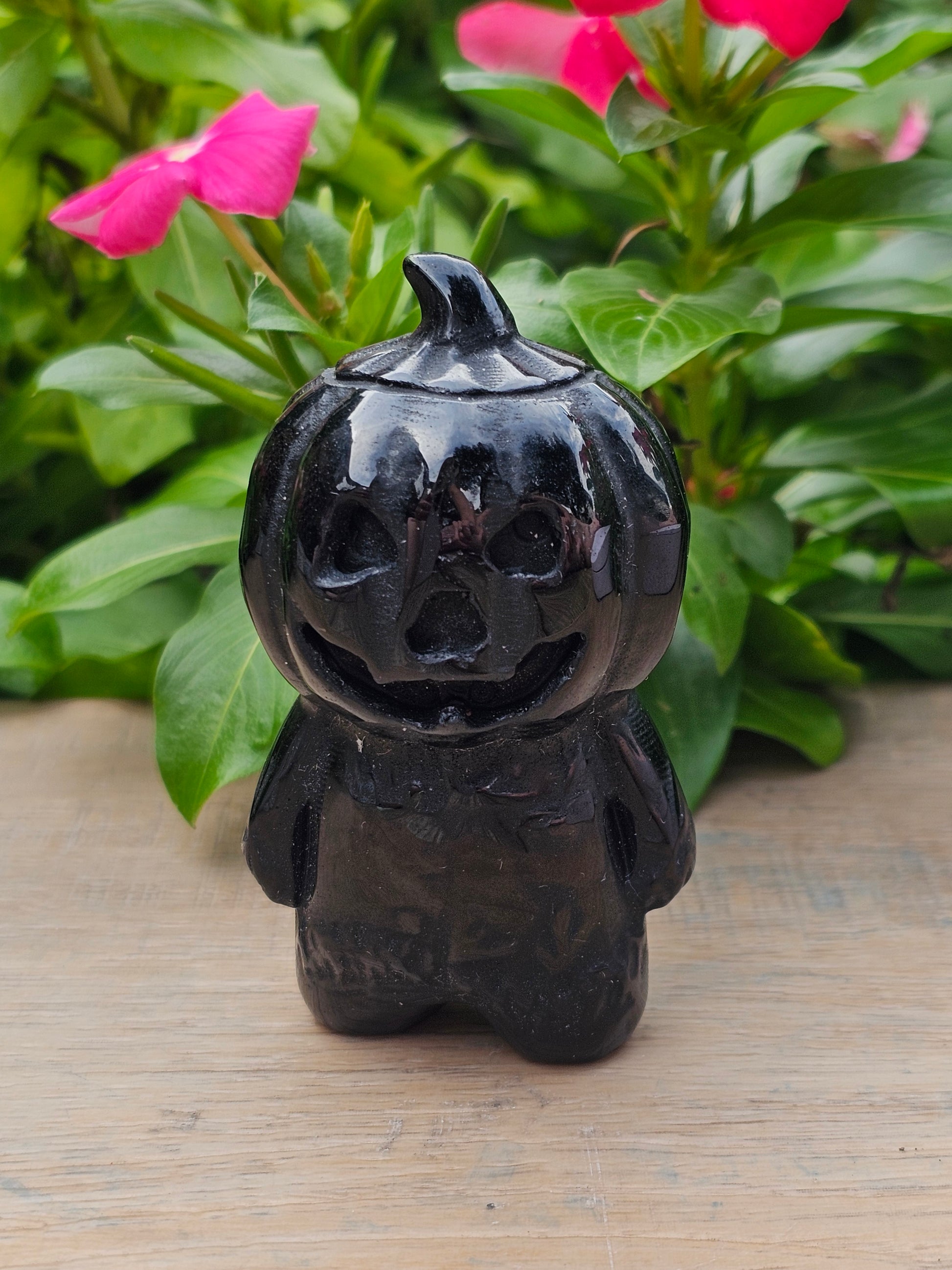 Black Obsidian Crystal Jack O'Lantern - Halloween Spiritual Decor
