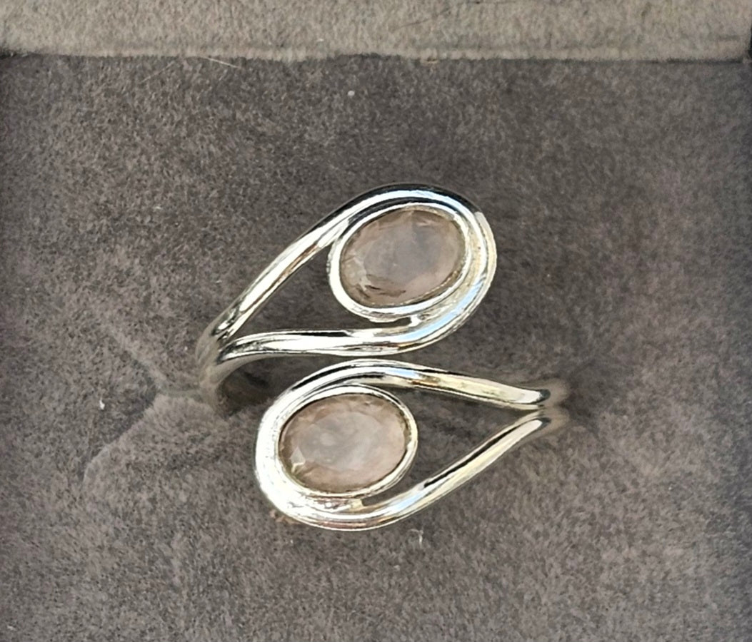 Sterling Silver Double Moonstone Gemstone Ring 8 adjustable