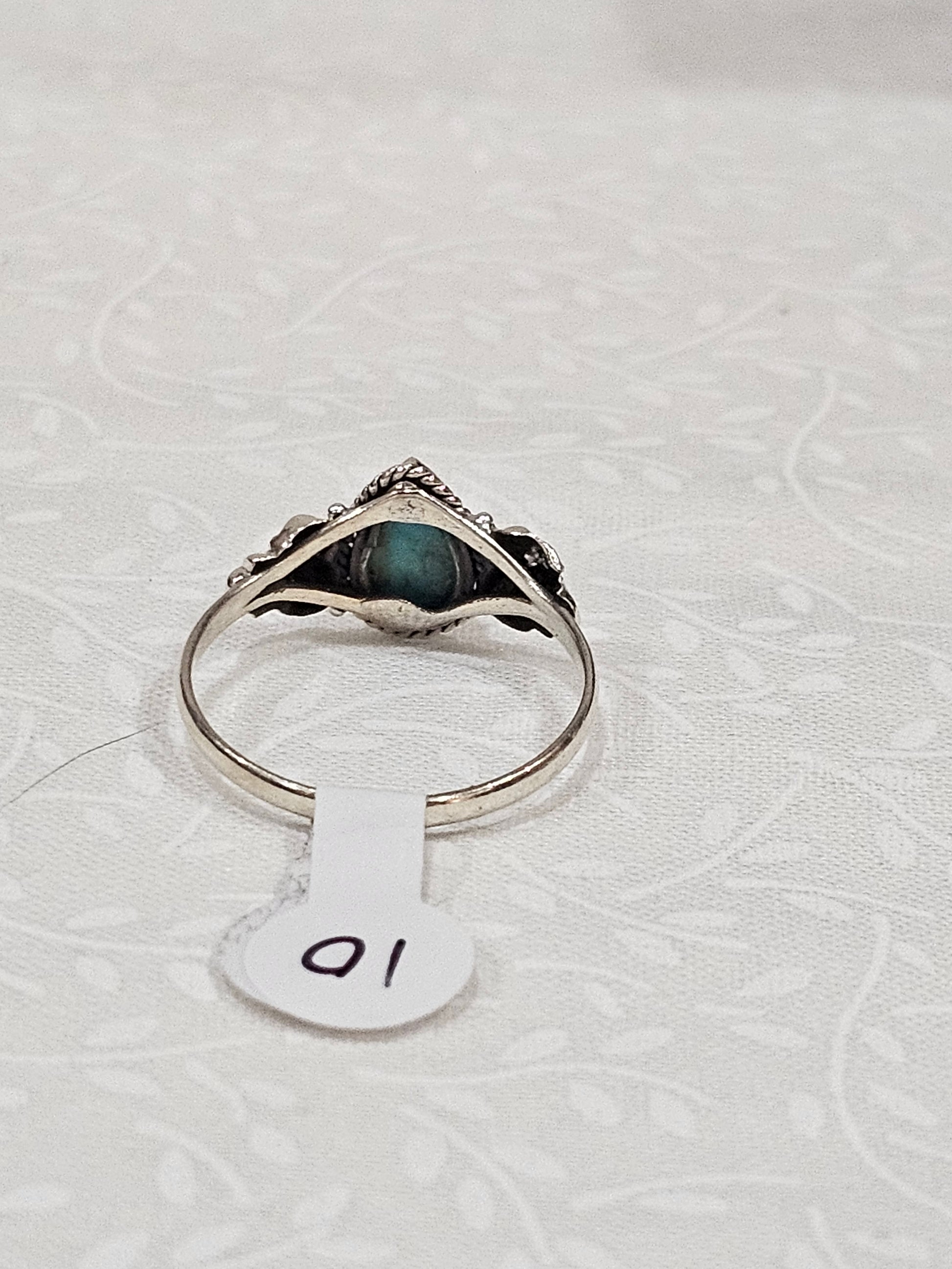Sterling Silver Turquoise Gemstone Ring Open Back Design - Size 10