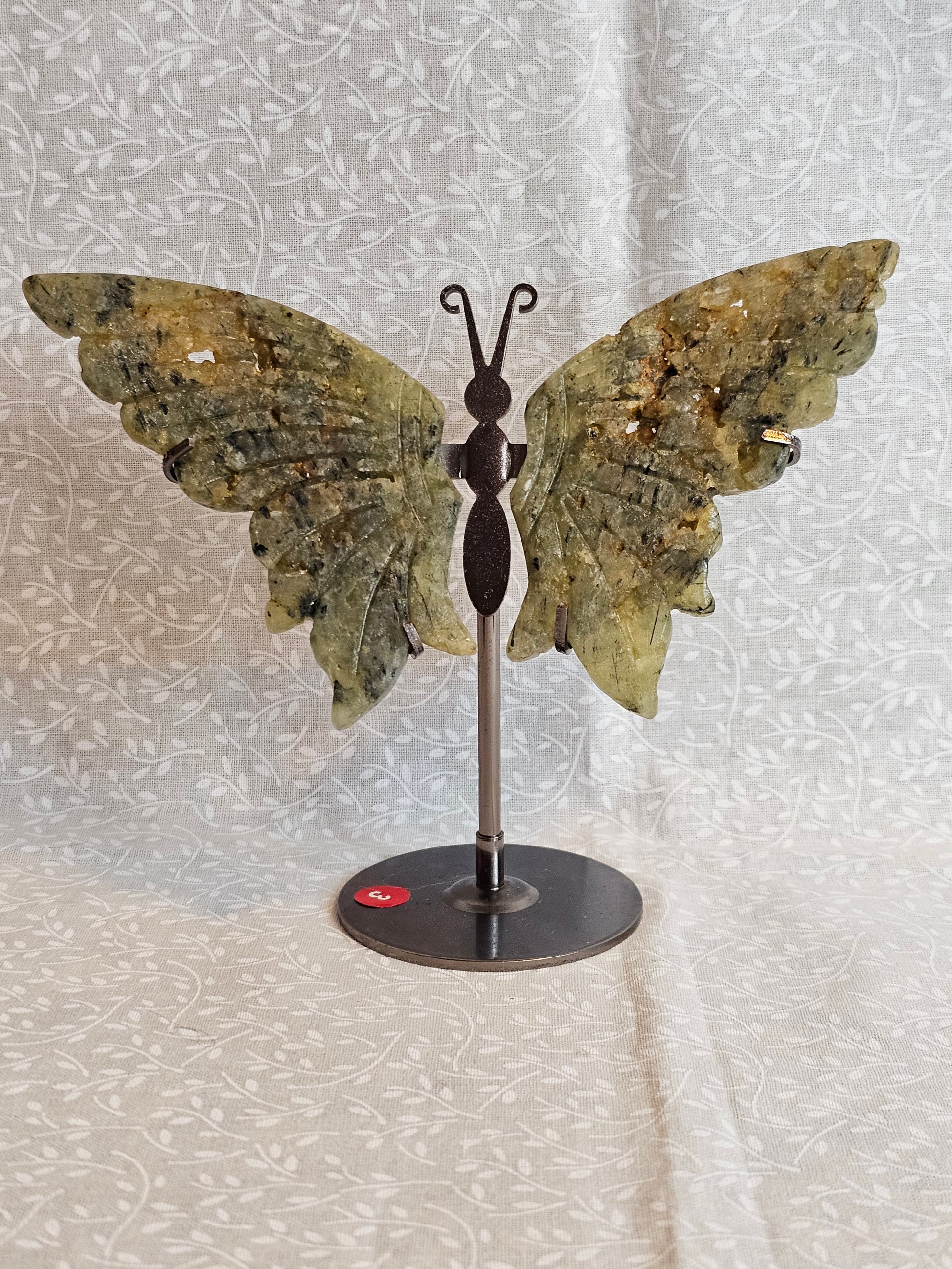 Prehnite Crystal Butterfly Wings with Stand - 5 Inch Natural Stone Decor