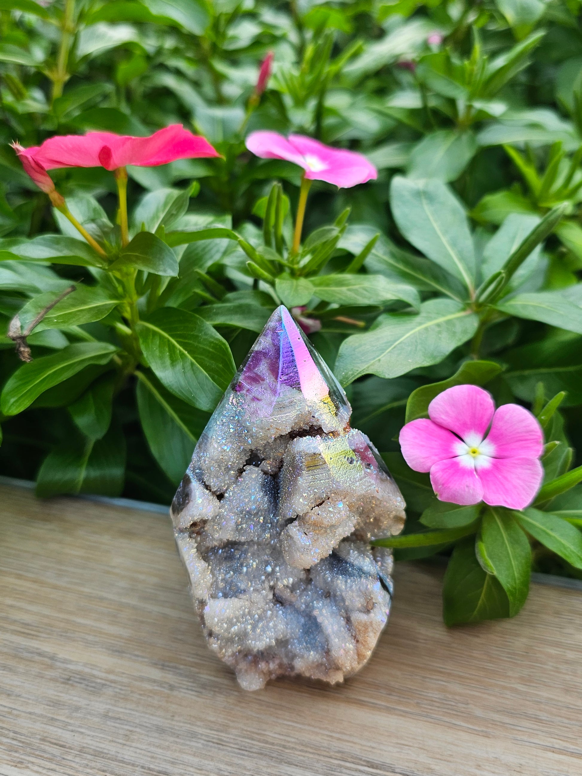Rainbow Aura Spheralite Tower - Natural Crystal Healing Stone