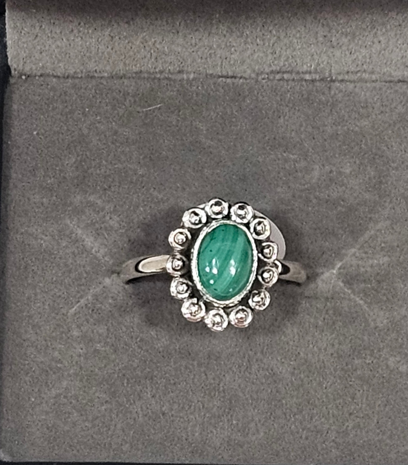 Sterling Silver Malachite Gemstone Ring 7.5