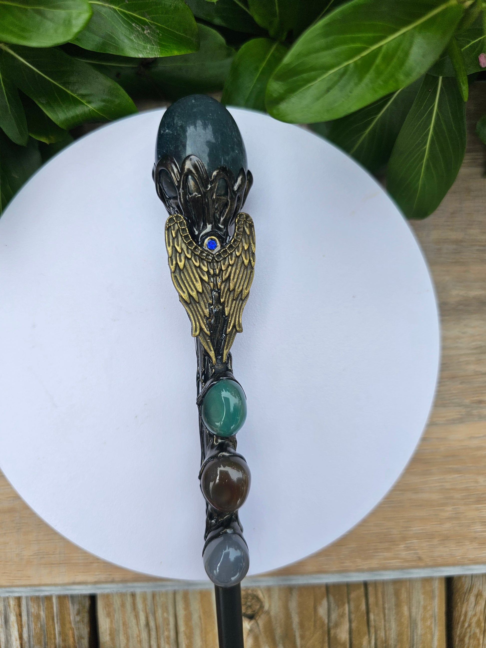 Jade Crystal Magic Wand with Angel's Wings