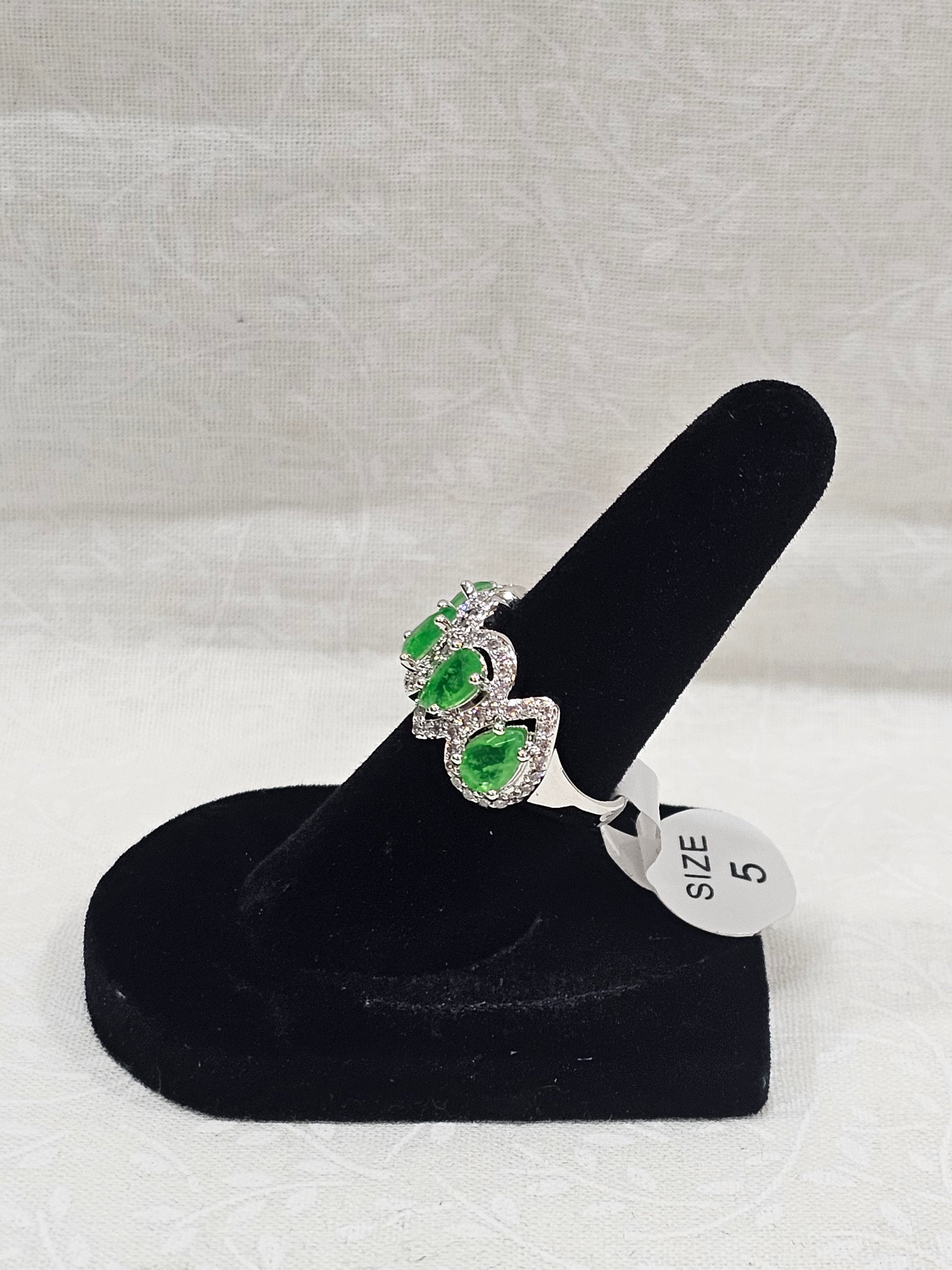 Lab Created Peridot Rhodium Plated Ring - Size 5