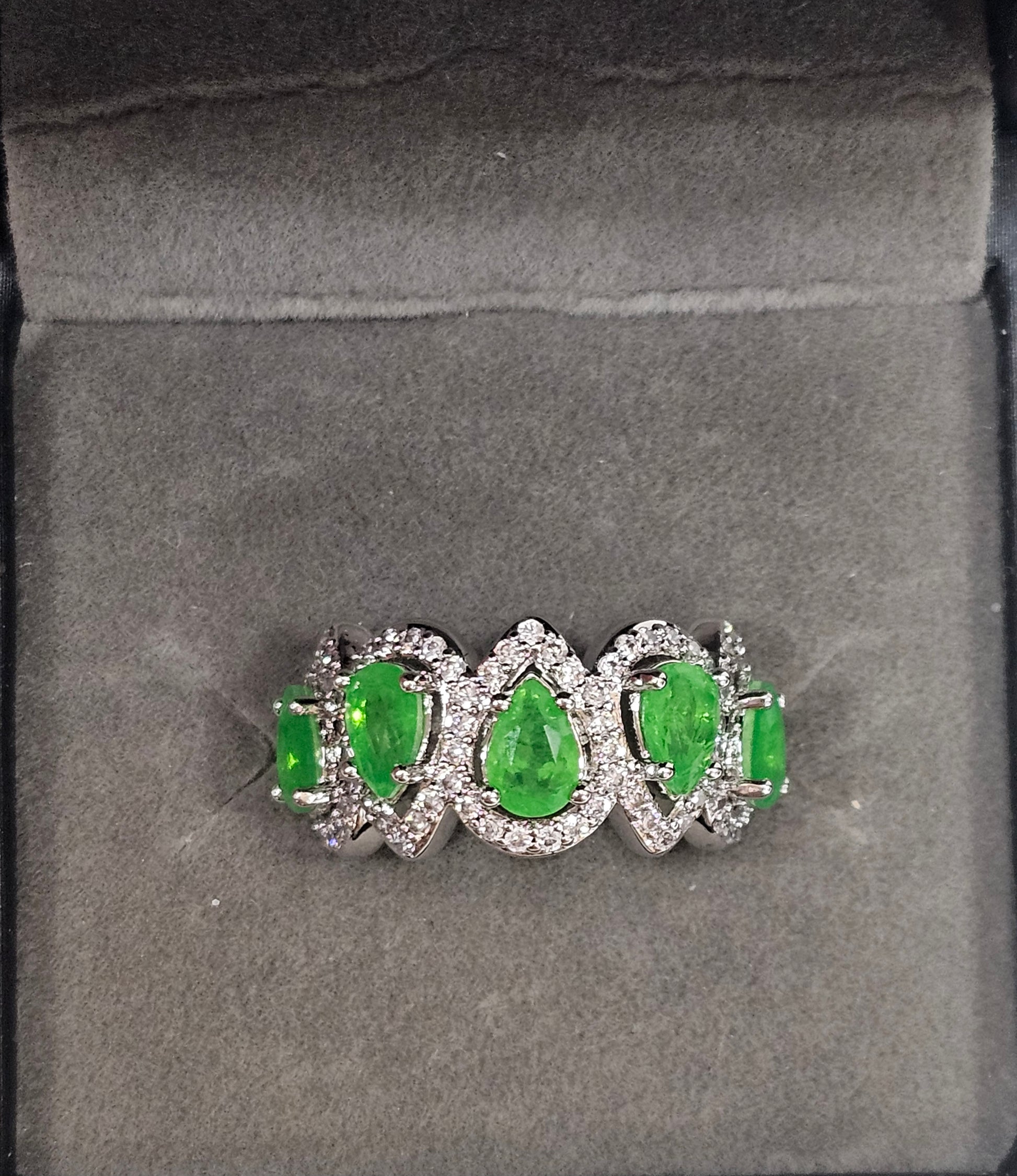 Lab Created Peridot Rhodium Plated Ring - Size 5