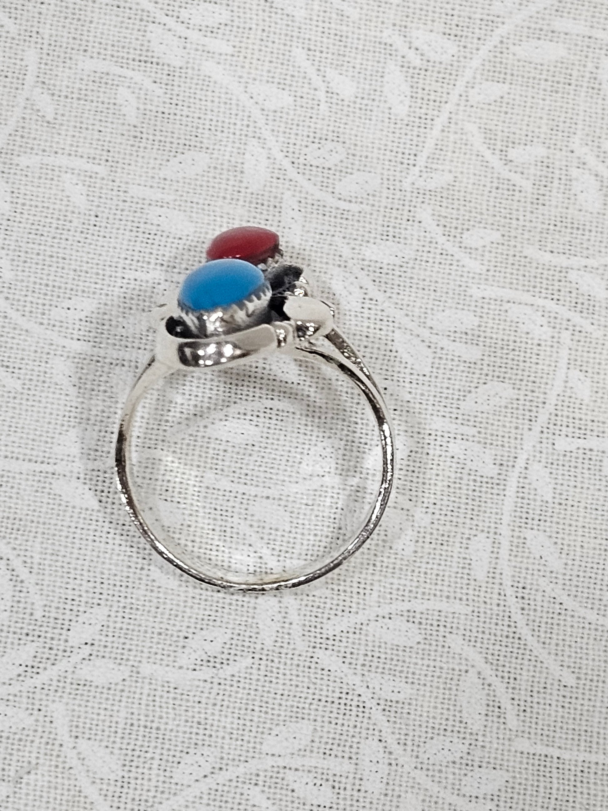 Sterling Silver Red &Blue Turquoise Gemstone Ring 7.5