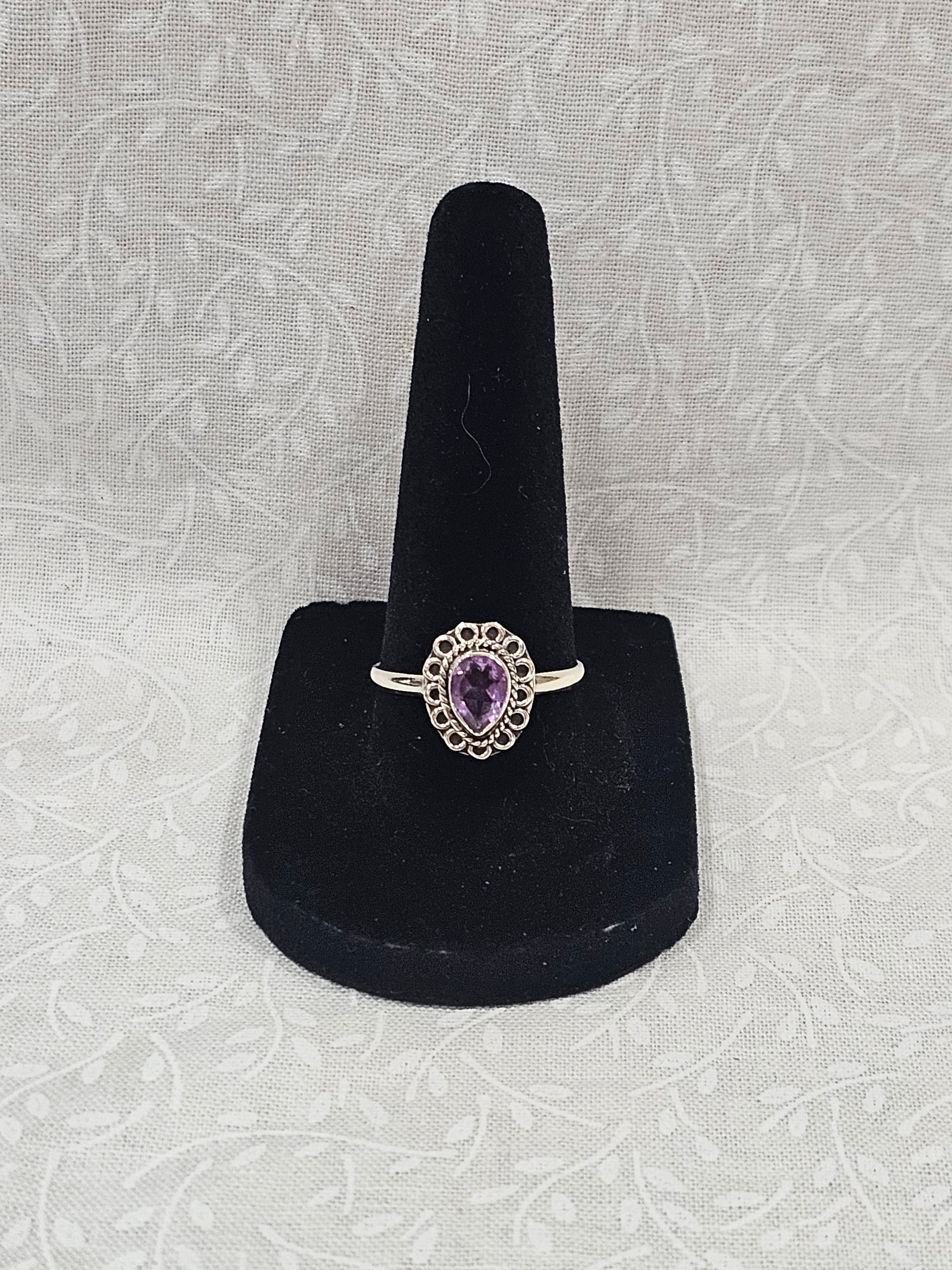 Sterling Silver Amethyst Meditation Ring Spiritual Awakening - Size 8